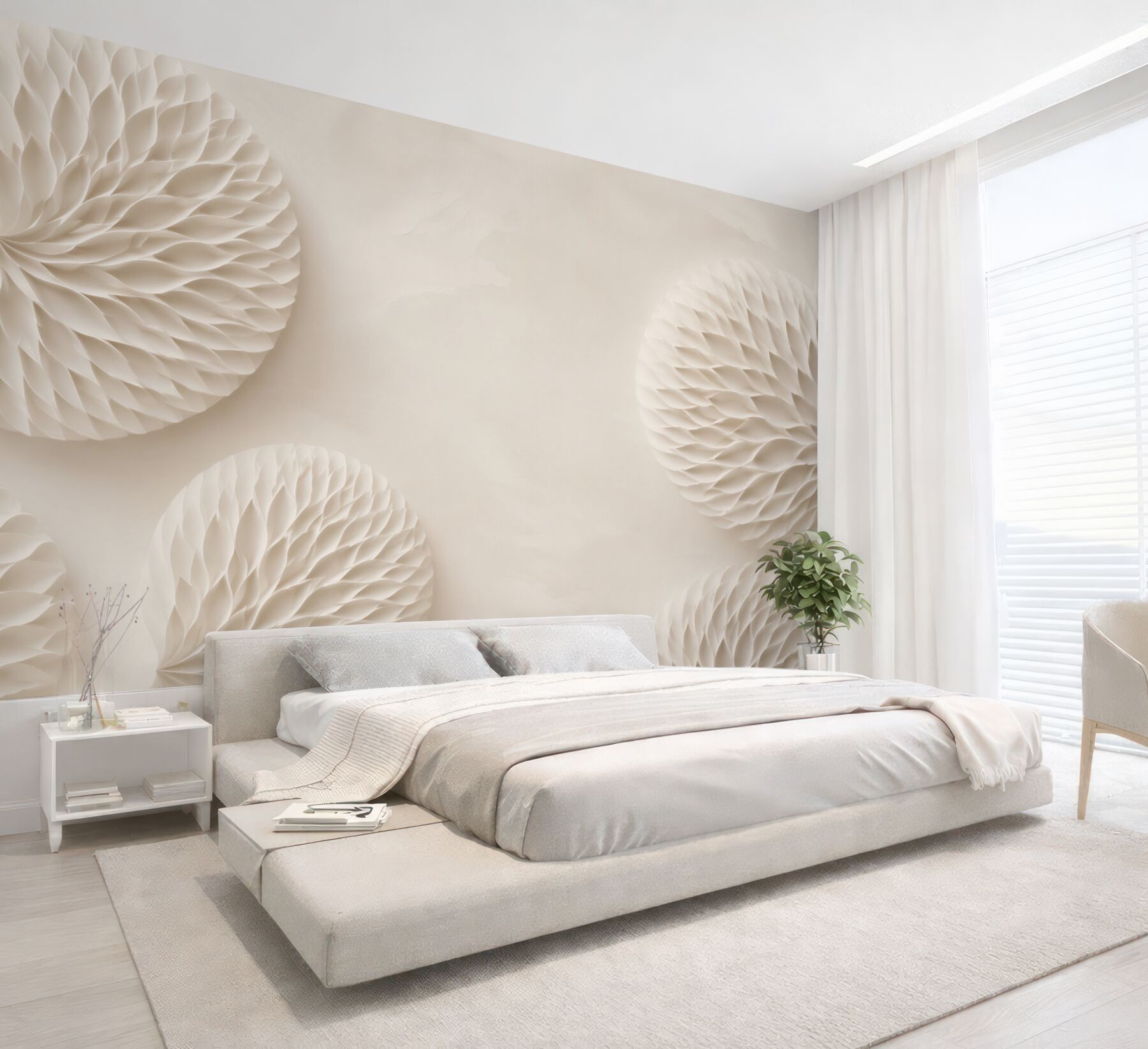 Fototapeta kremowe rozetki kwiatowe 3D subtelna elegancja?v23