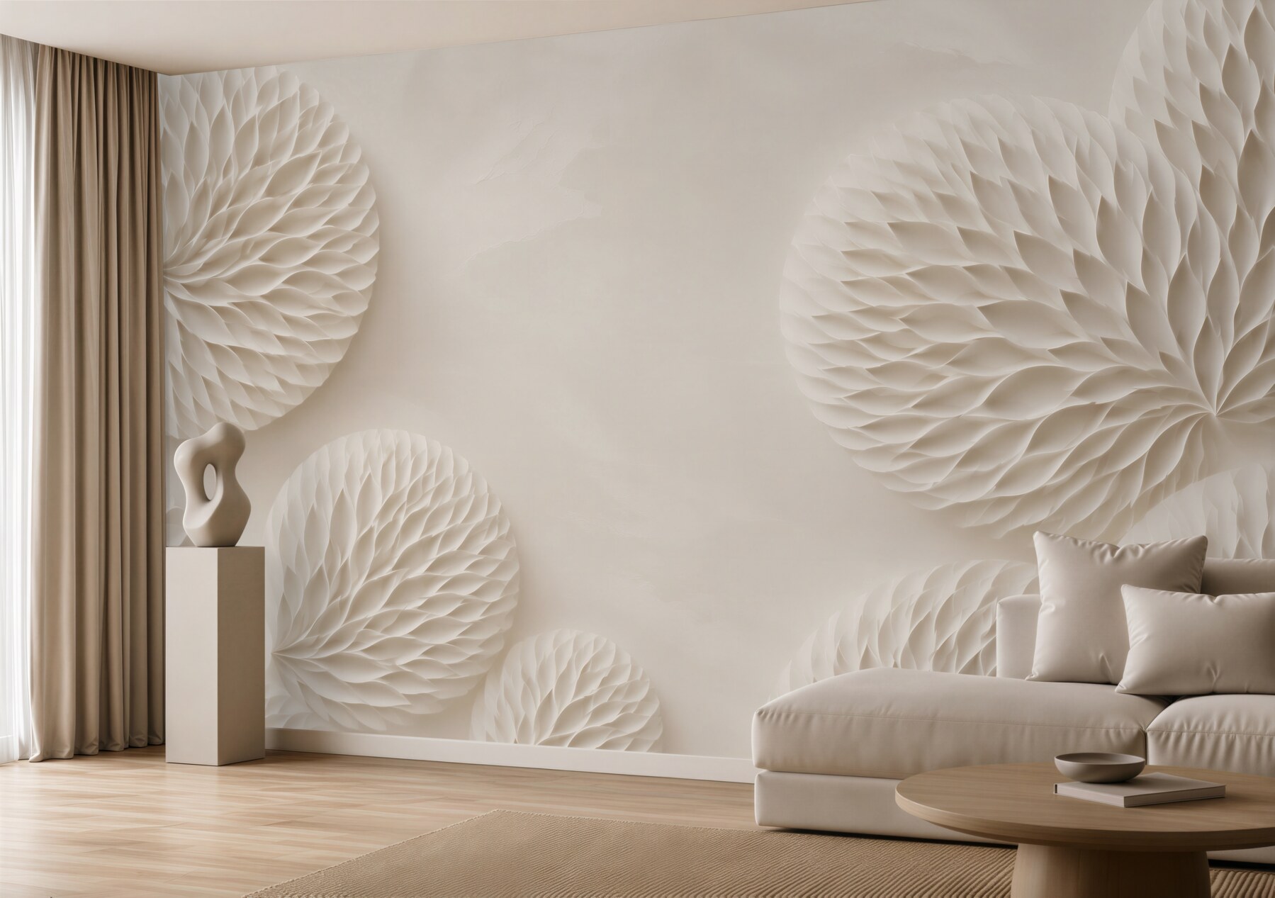 Fototapeta kremowe rozetki kwiatowe 3D subtelna elegancja?v23