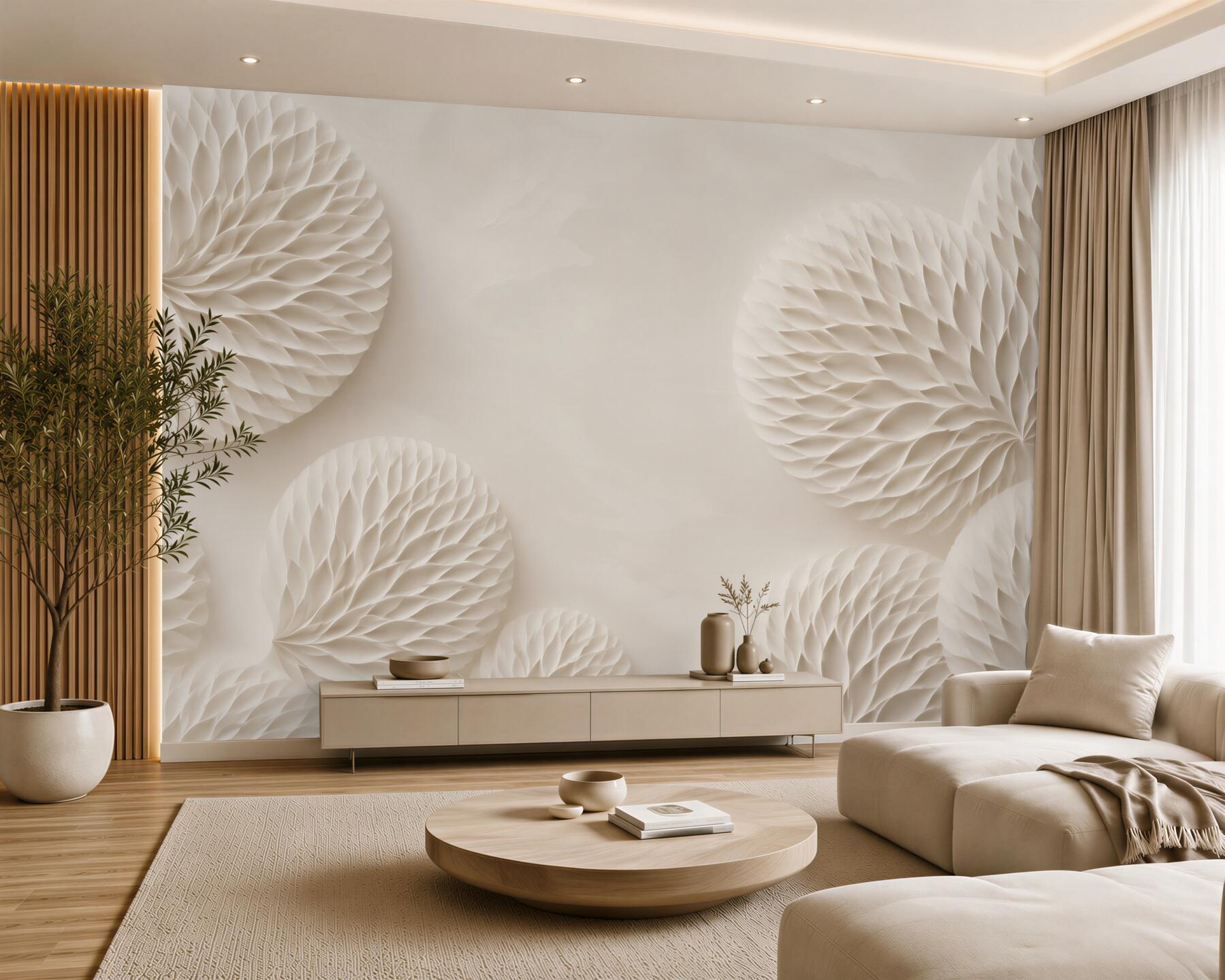 Fototapeta kremowe rozetki kwiatowe 3D subtelna elegancja?v23