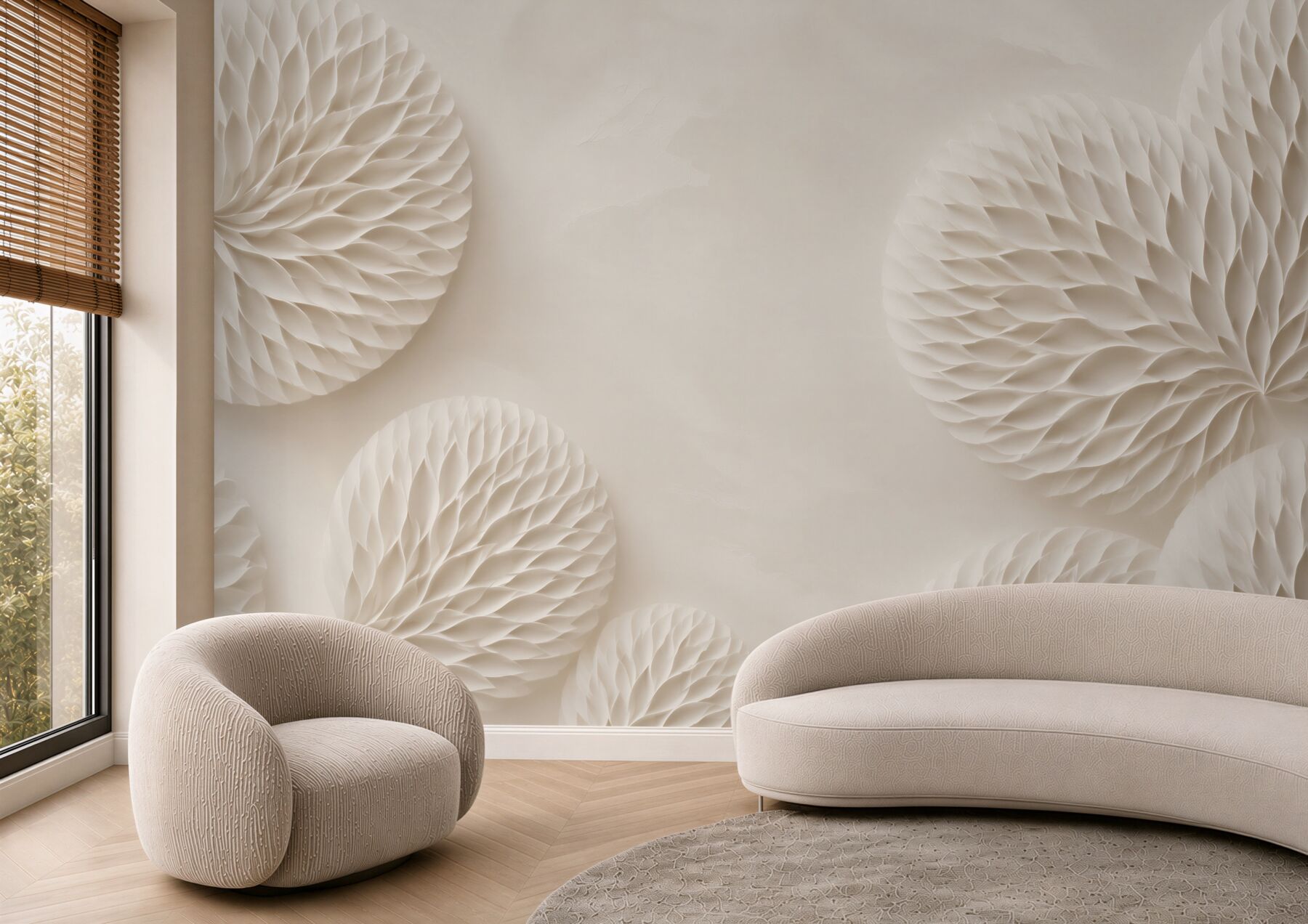 Fototapeta kremowe rozetki kwiatowe 3D subtelna elegancja?v23