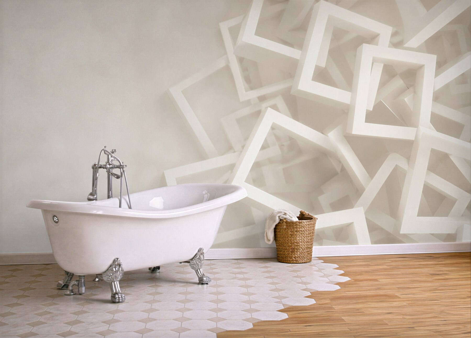 Fototapeta białe kwadraty geometryczne 3D minimalistyczna?v23