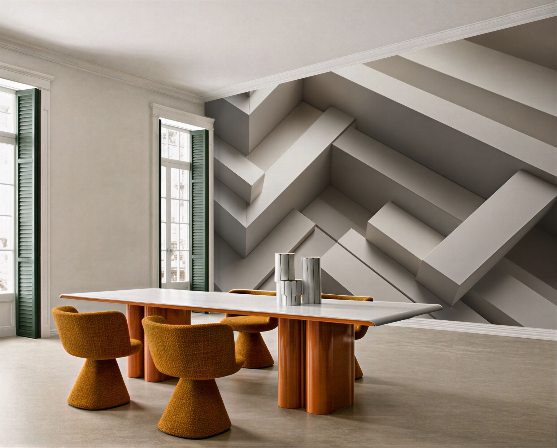 Fototapeta przestrzenne schody geometryczne beżowe nowoczesne 3D?v23