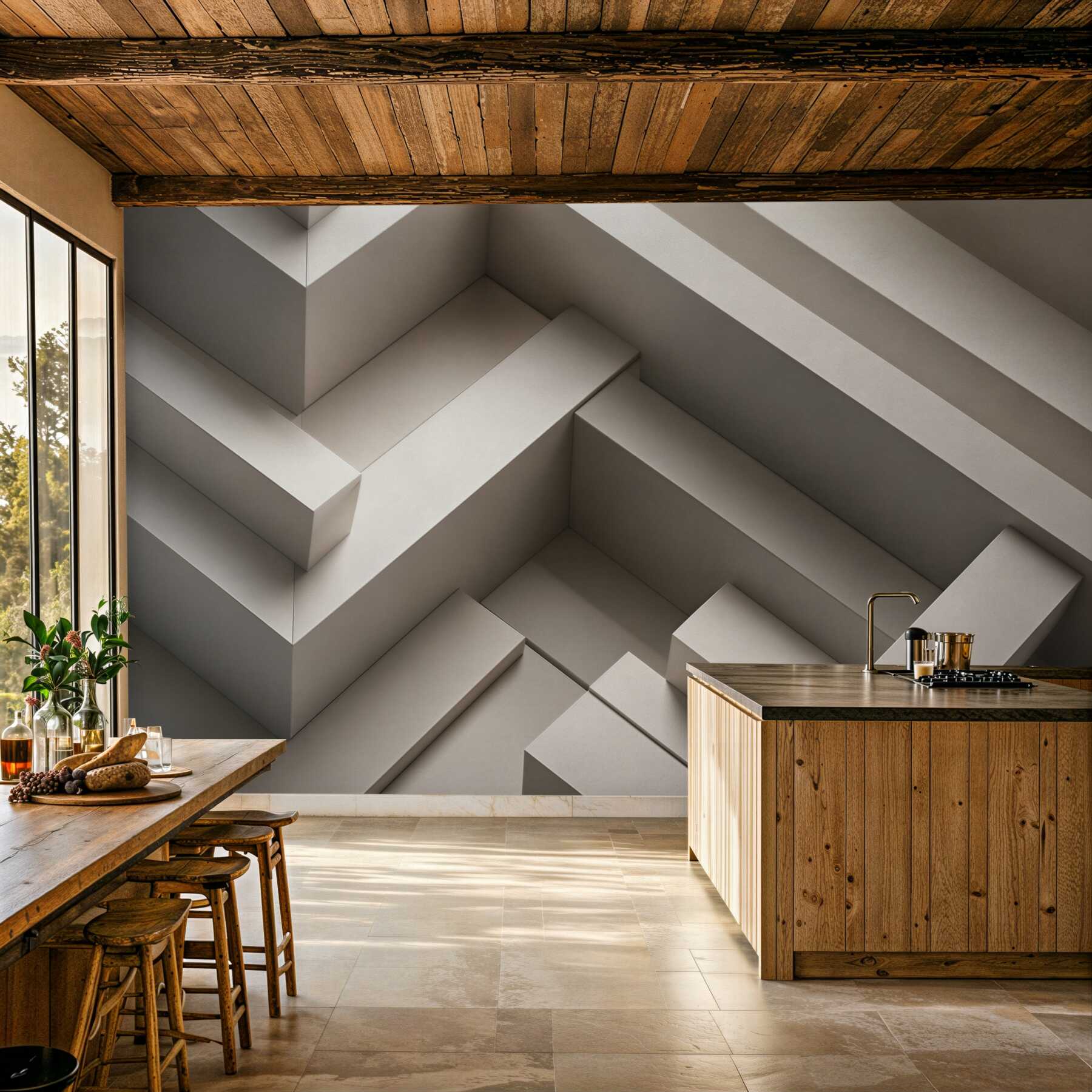 Fototapeta przestrzenne schody geometryczne beżowe nowoczesne 3D?v23