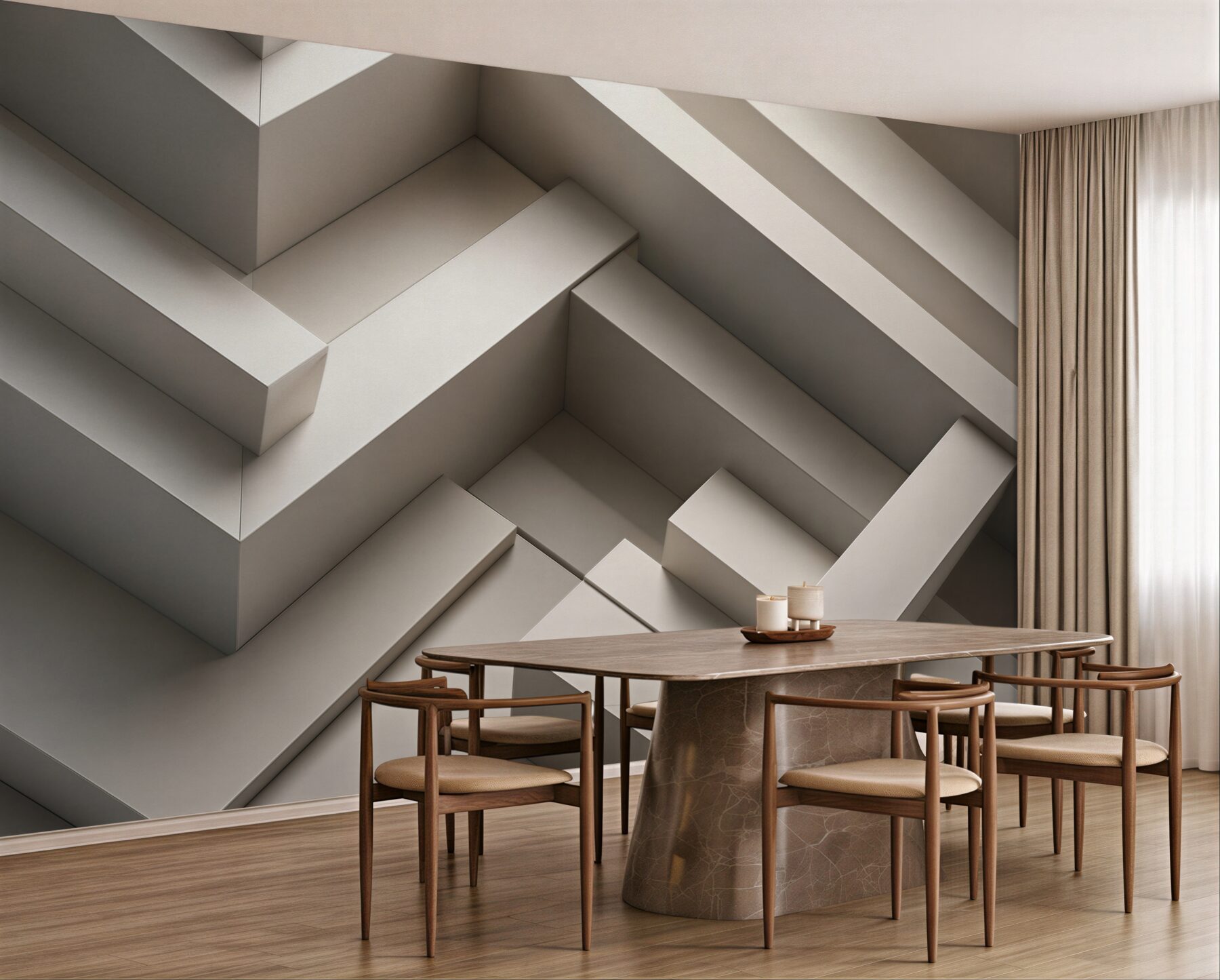 Fototapeta przestrzenne schody geometryczne beżowe nowoczesne 3D?v23