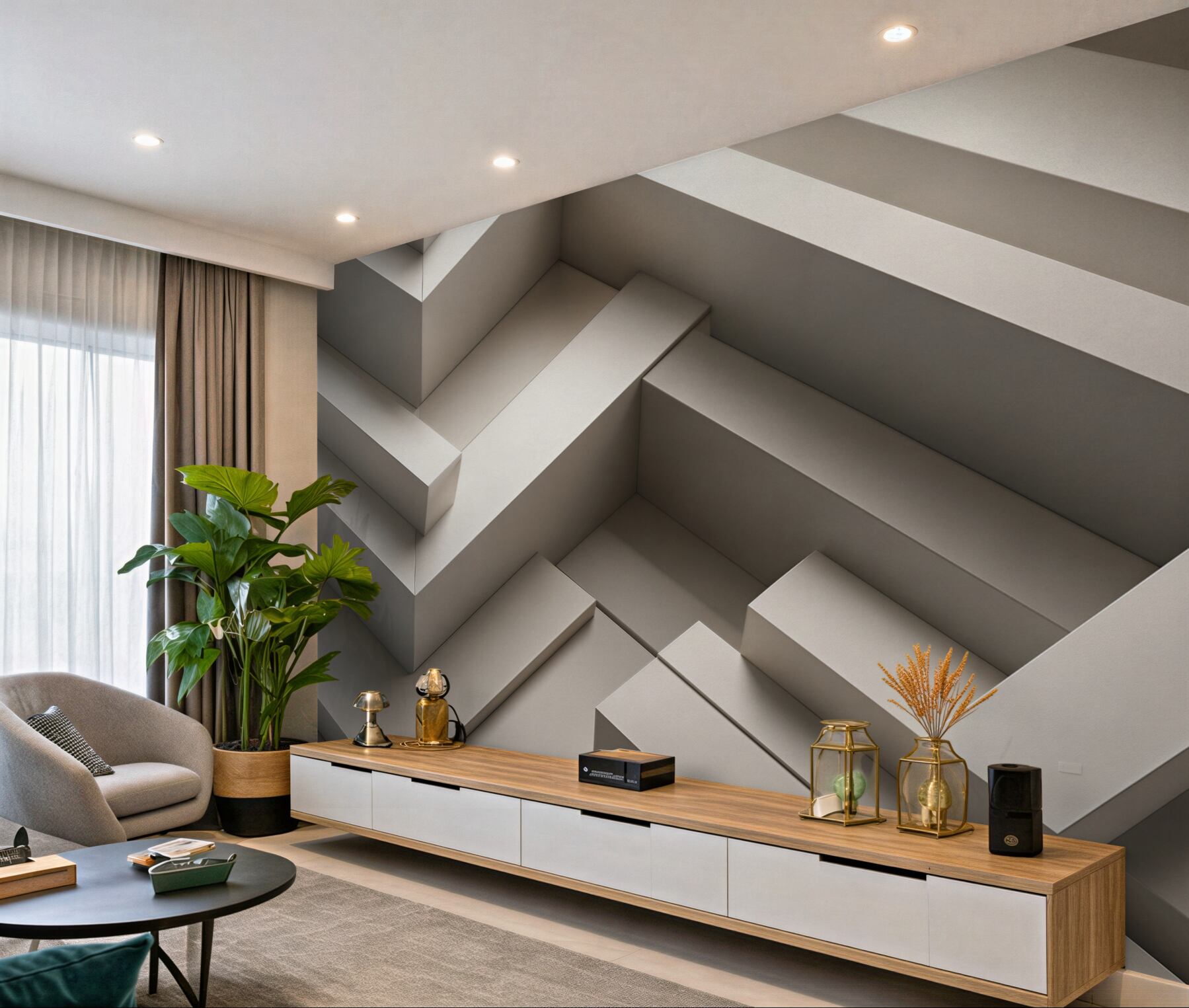 Fototapeta przestrzenne schody geometryczne beżowe nowoczesne 3D?v23