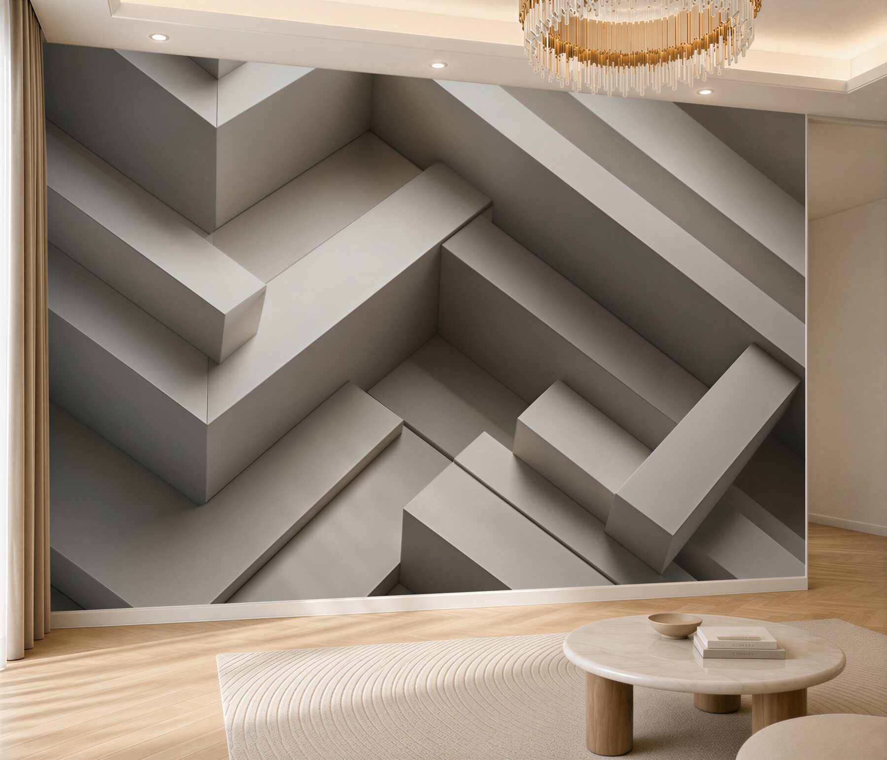 Fototapeta przestrzenne schody geometryczne beżowe nowoczesne 3D