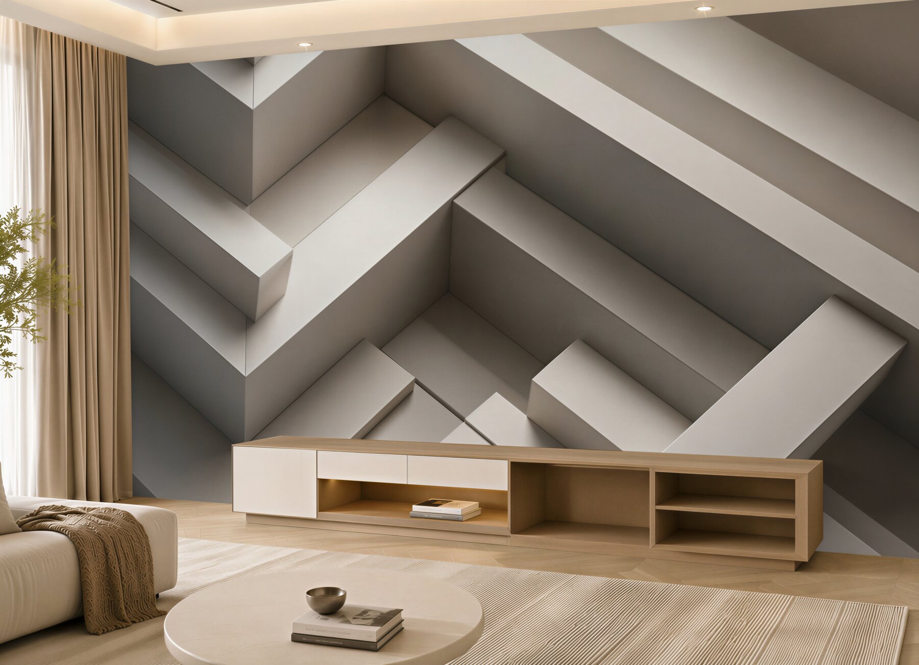 Fototapeta przestrzenne schody geometryczne beżowe nowoczesne 3D?v23