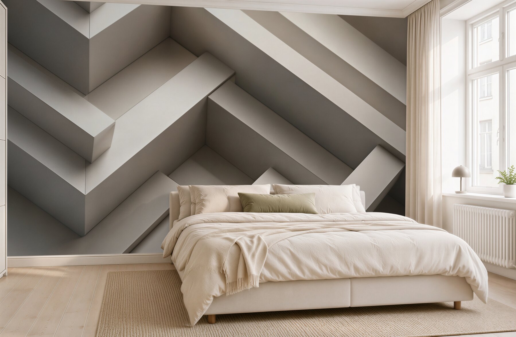Fototapeta przestrzenne schody geometryczne beżowe nowoczesne 3D?v23