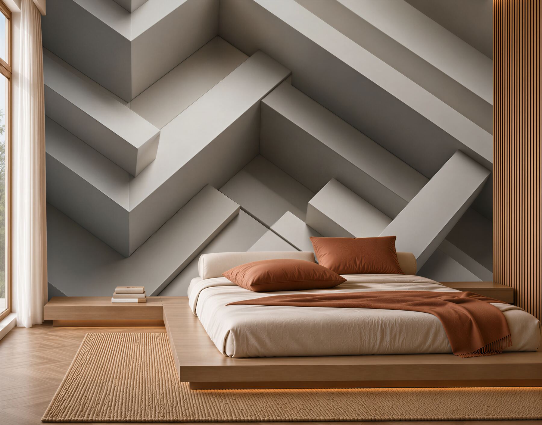 Fototapeta przestrzenne schody geometryczne beżowe nowoczesne 3D?v23