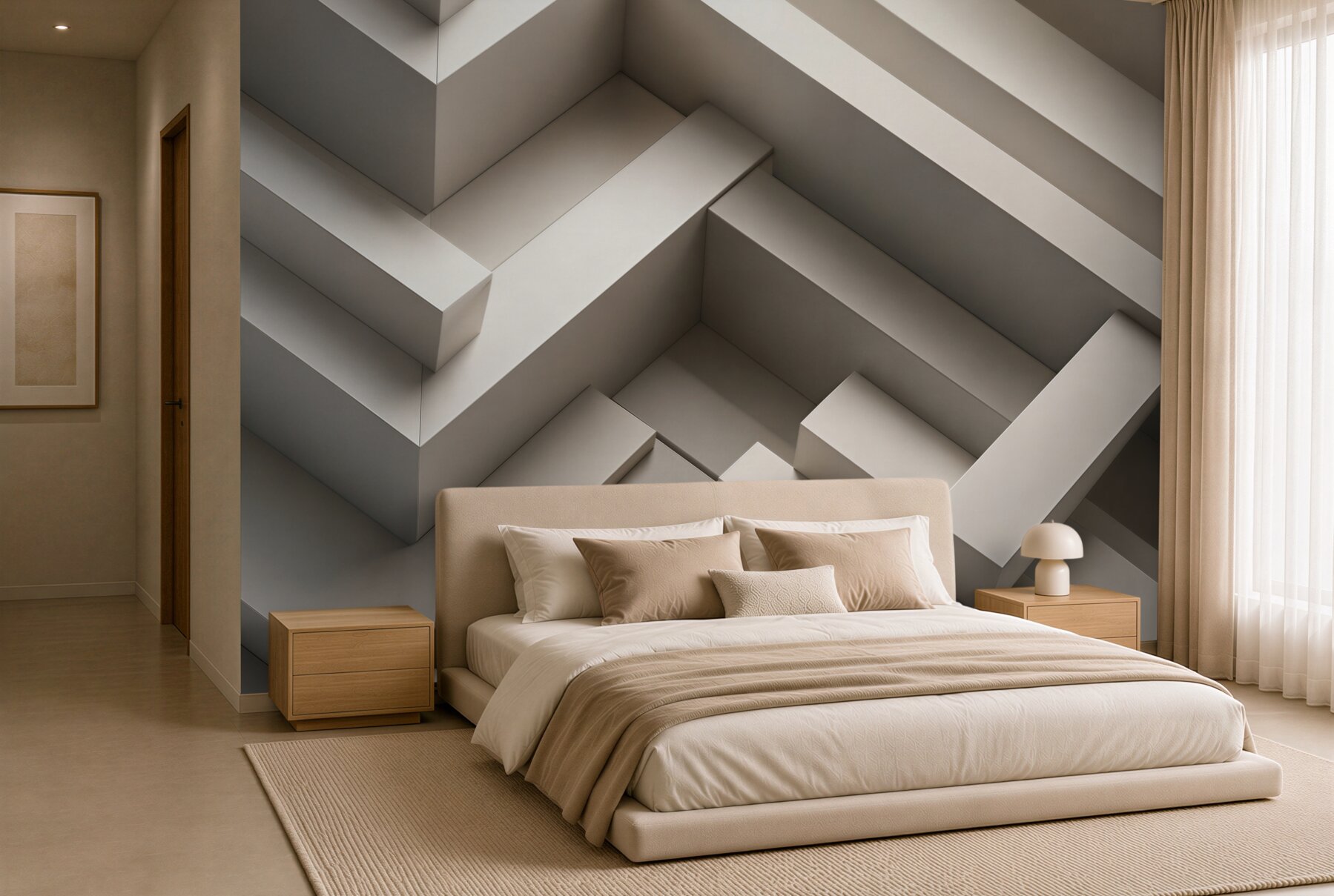 Fototapeta przestrzenne schody geometryczne beżowe nowoczesne 3D?v23