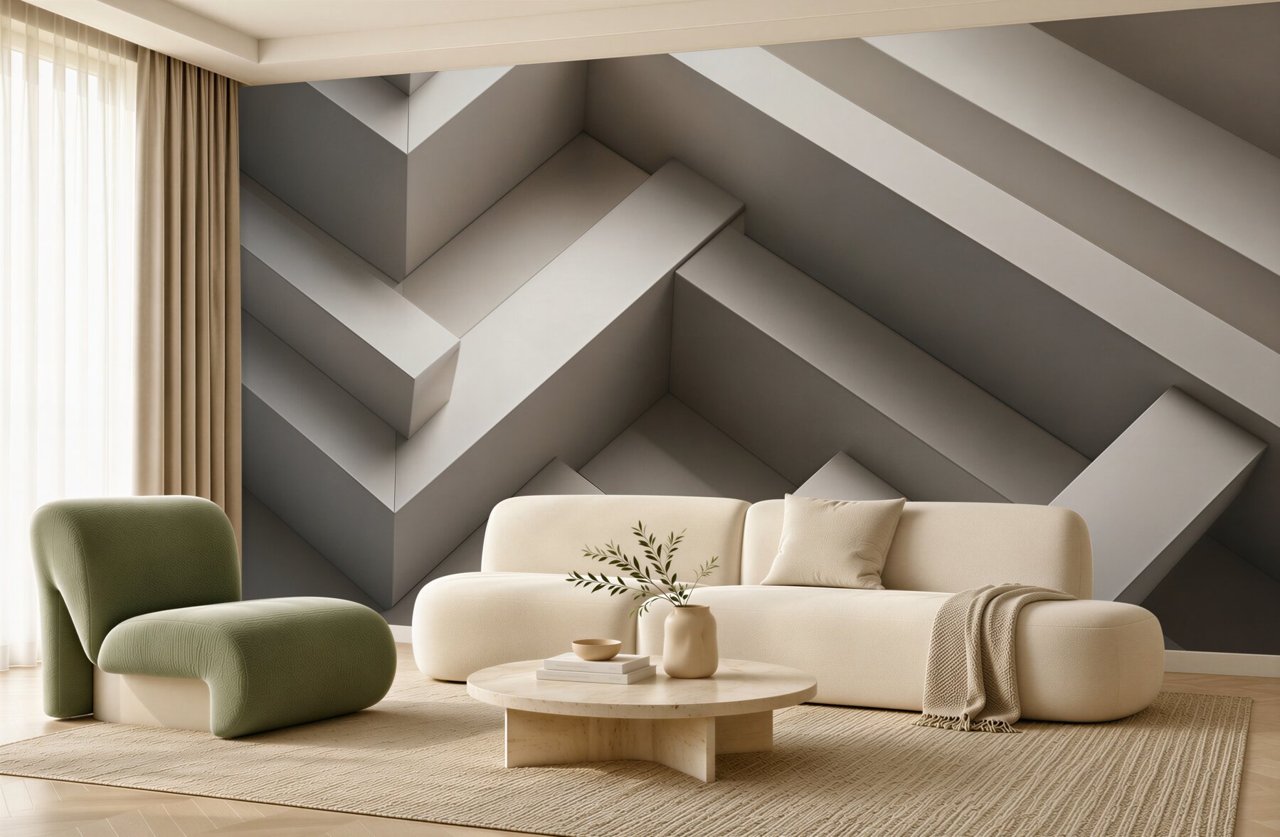 Fototapeta przestrzenne schody geometryczne beżowe nowoczesne 3D?v23