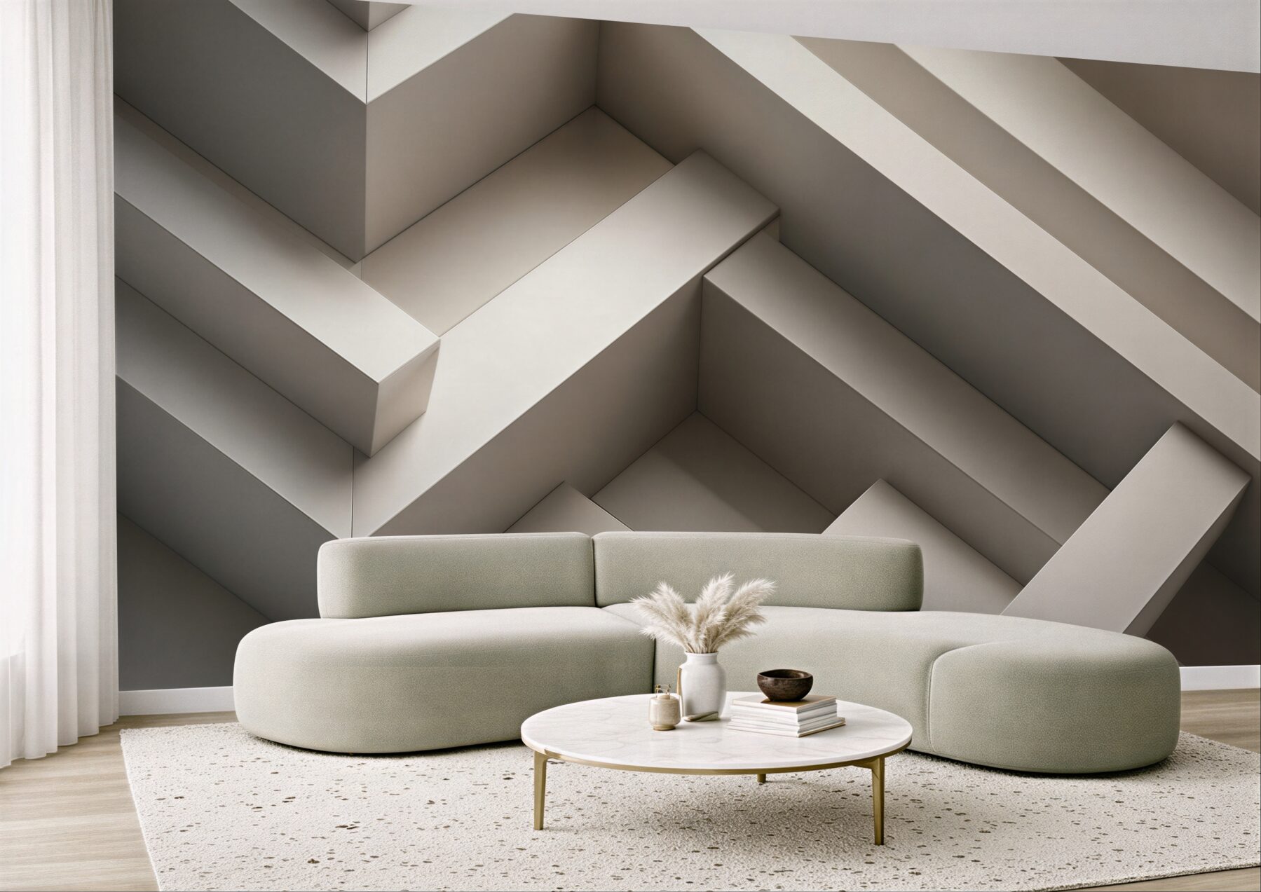 Fototapeta przestrzenne schody geometryczne beżowe nowoczesne 3D?v23