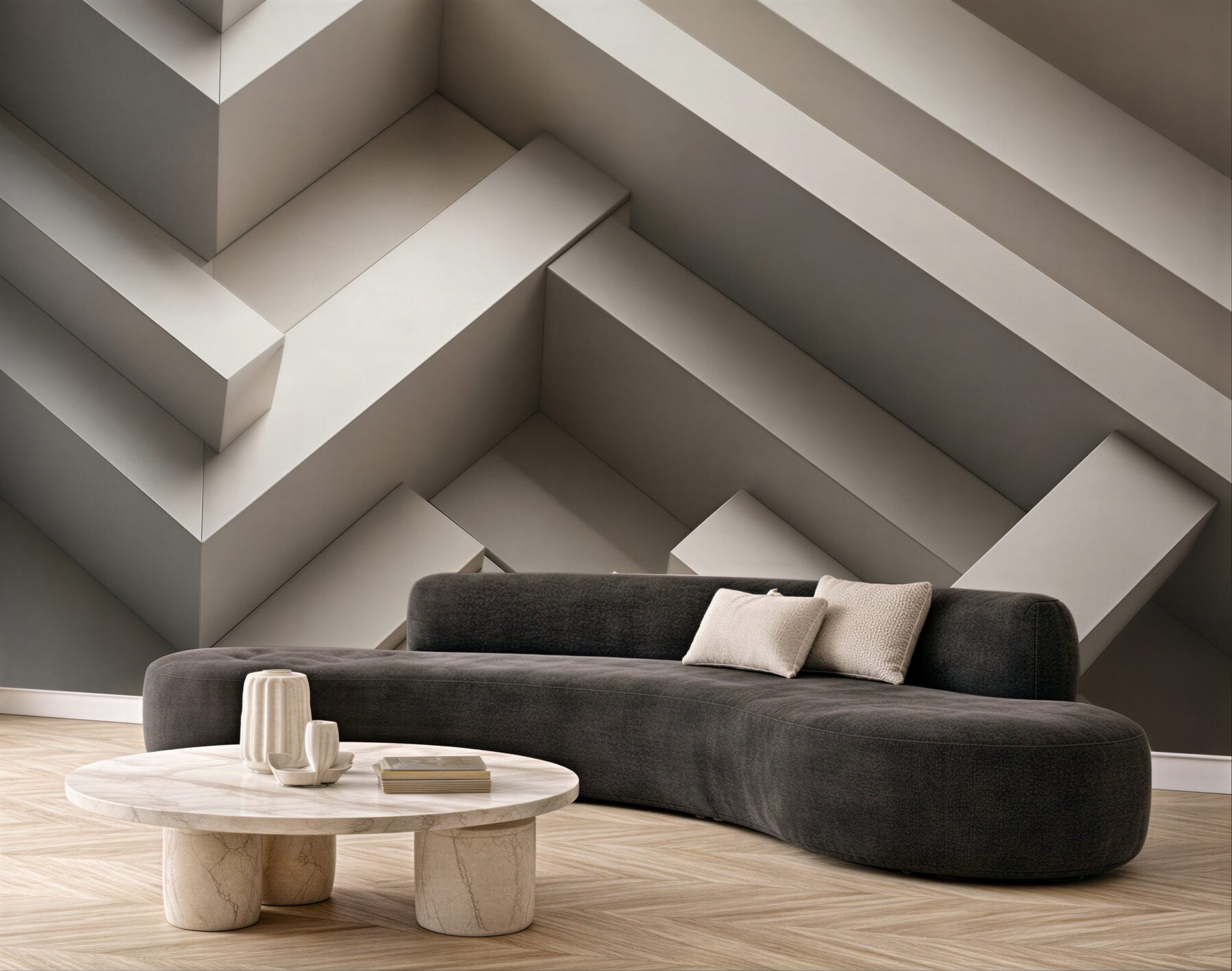 Fototapeta przestrzenne schody geometryczne beżowe nowoczesne 3D?v23