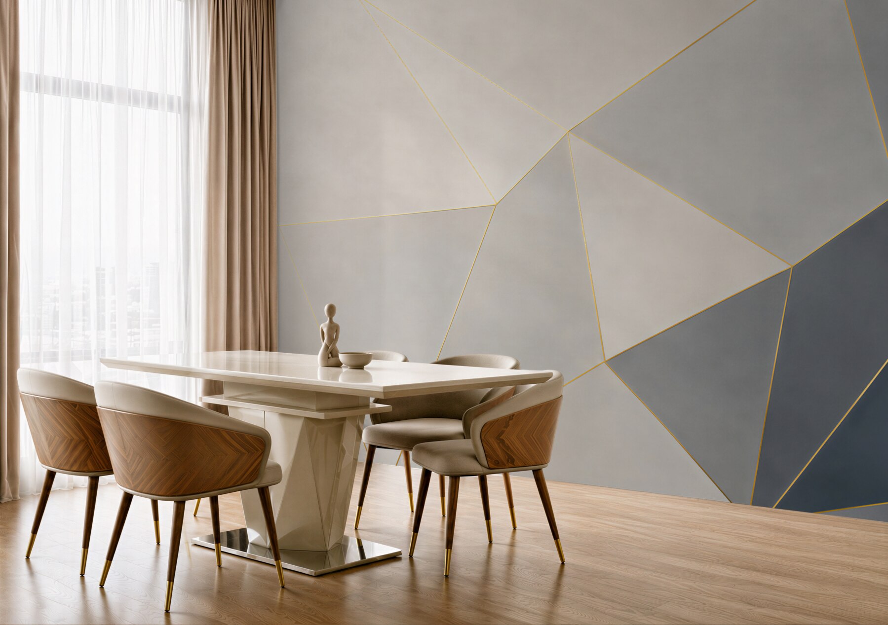 Fototapeta geometryczne trójkąty szaro beżowe ze złotą linią?v23