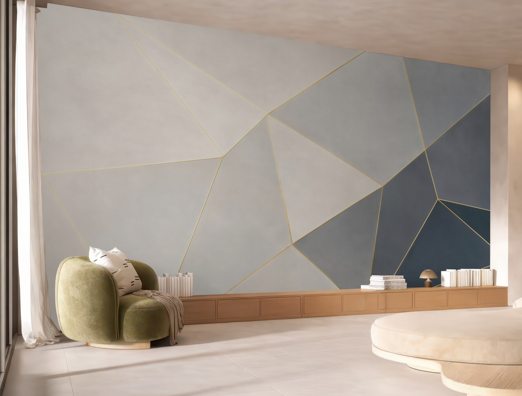 Fototapeta geometryczne trójkąty szaro beżowe ze złotą linią?v23