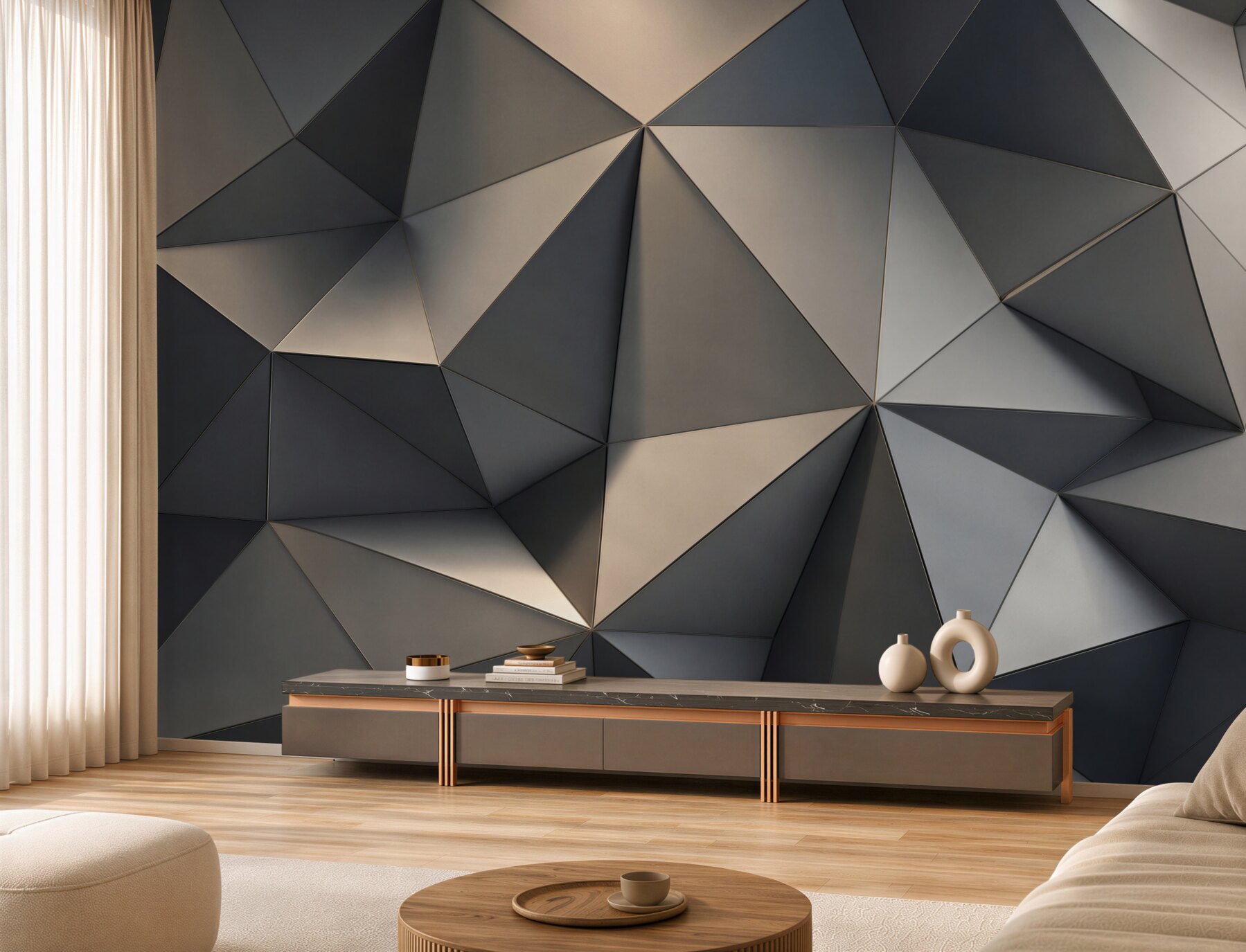 Fototapeta geometryczne trójkąty 3D grafitowe nowoczesny wzór?v23