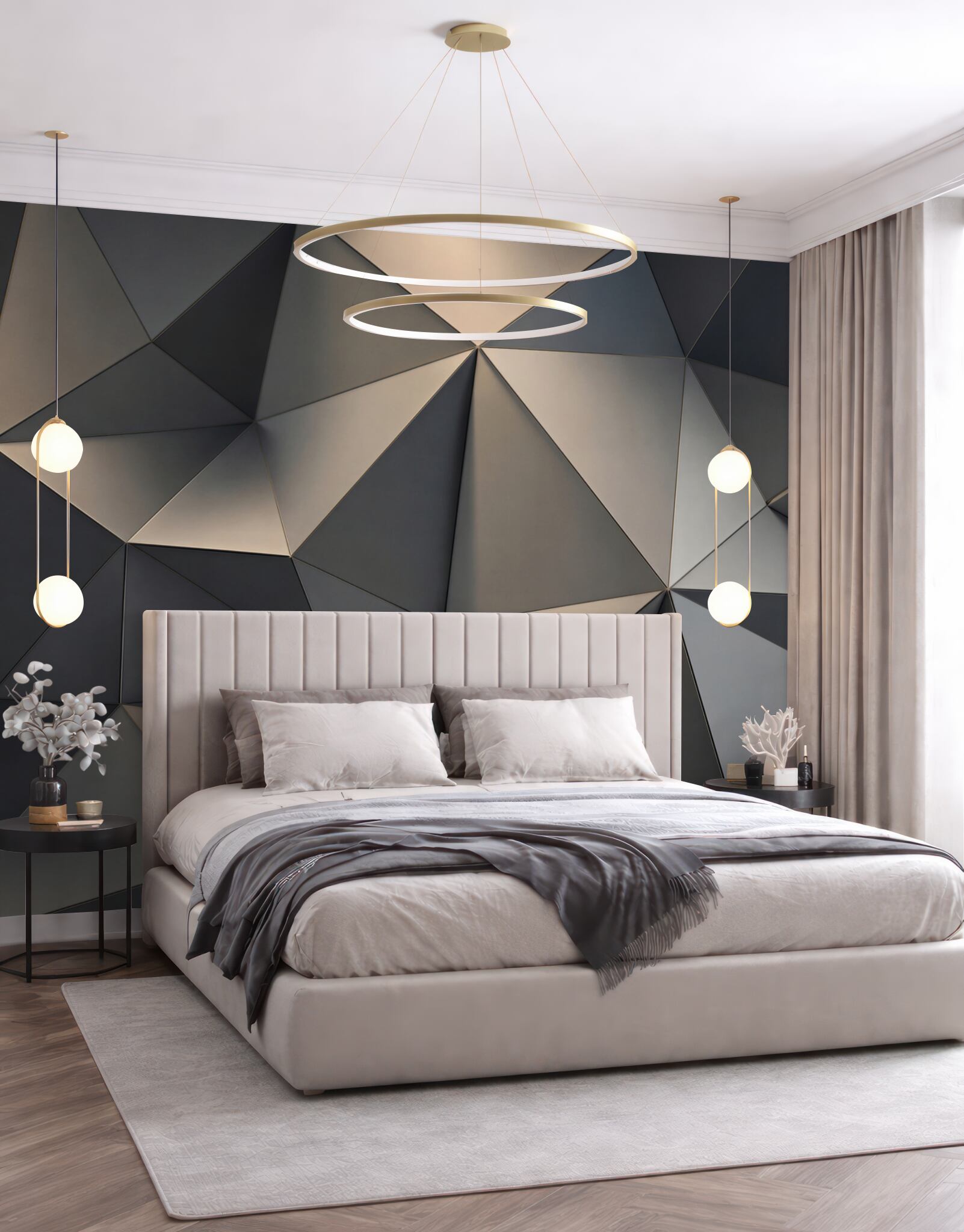 Fototapeta geometryczne trójkąty 3D grafitowe nowoczesny wzór?v23