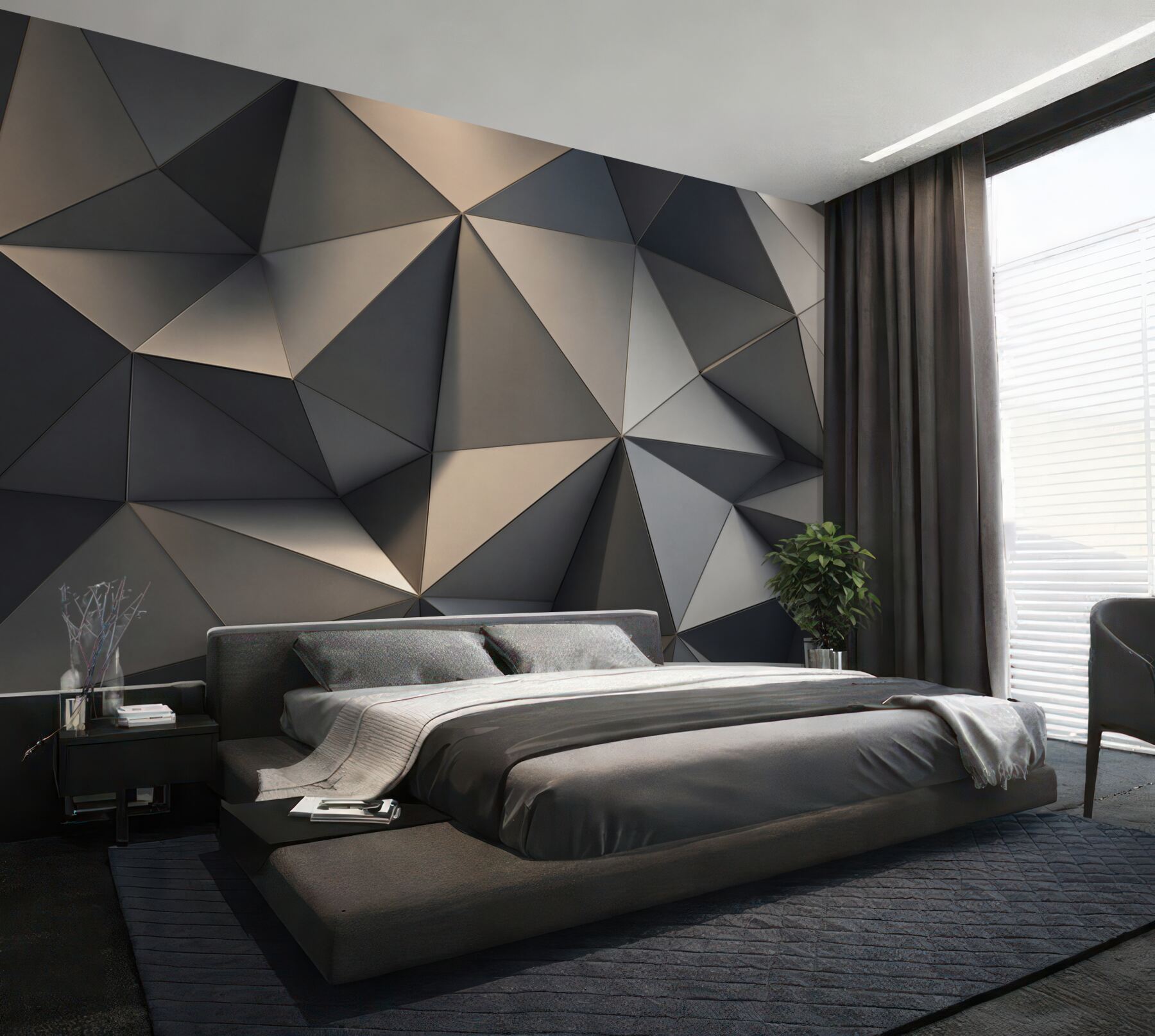 Fototapeta geometryczne trójkąty 3D grafitowe nowoczesny wzór?v23