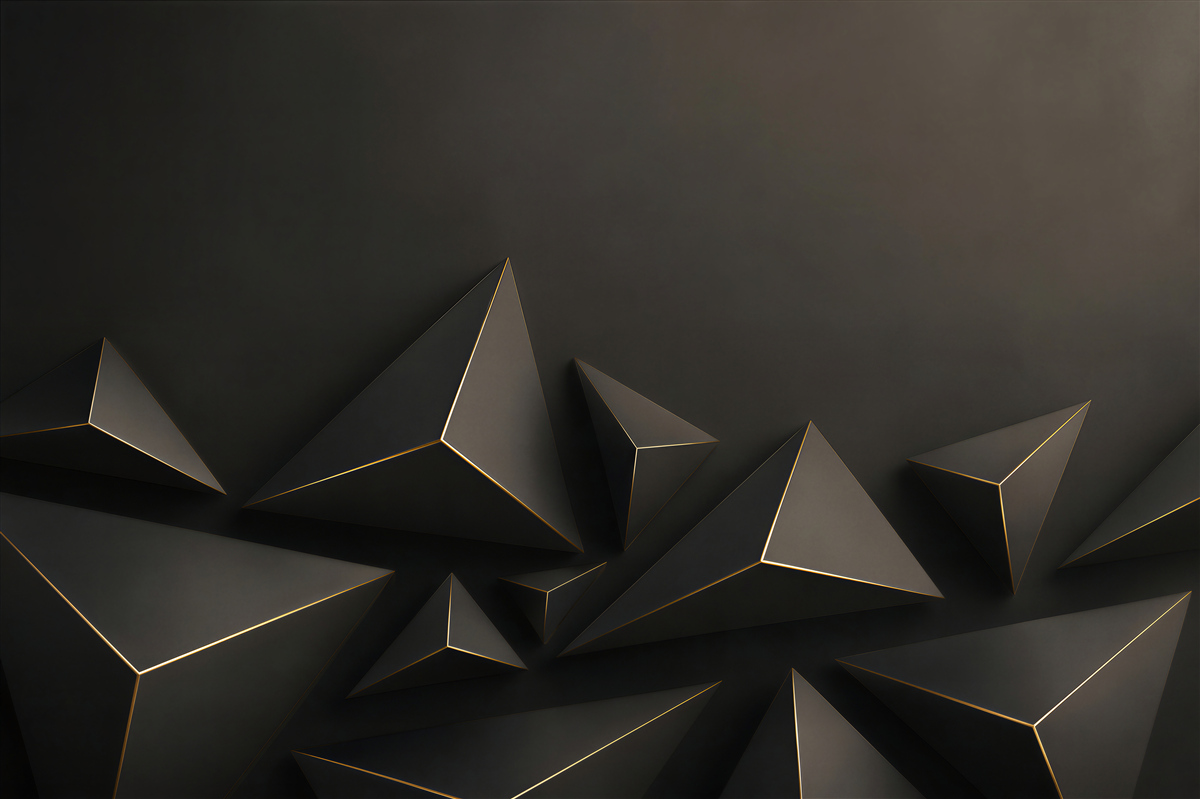 Fototapeta czarne piramidy 3D geometryczne z subtelną złotą linią