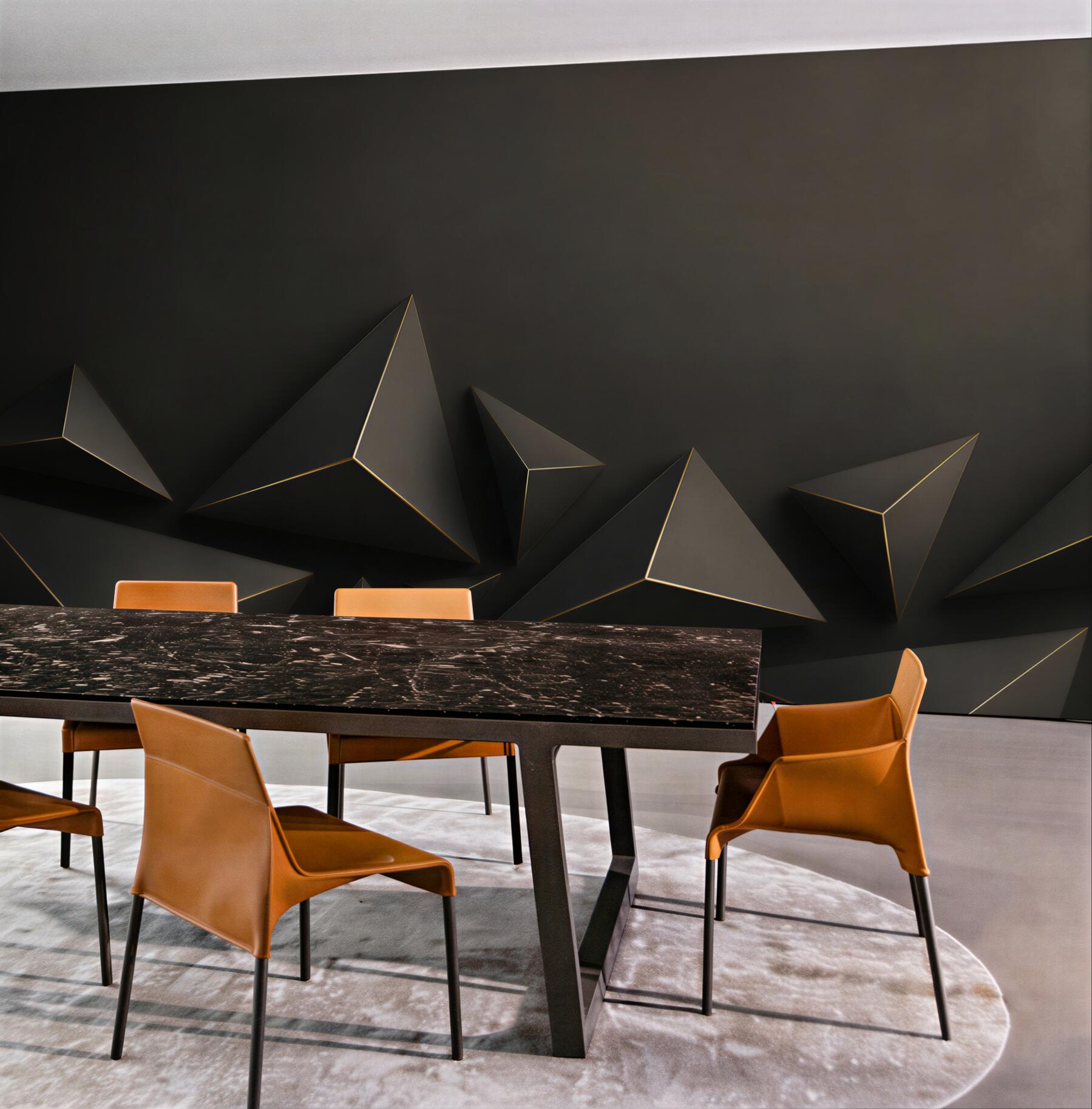 Fototapeta czarne piramidy 3D geometryczne z subtelną złotą linią?v23