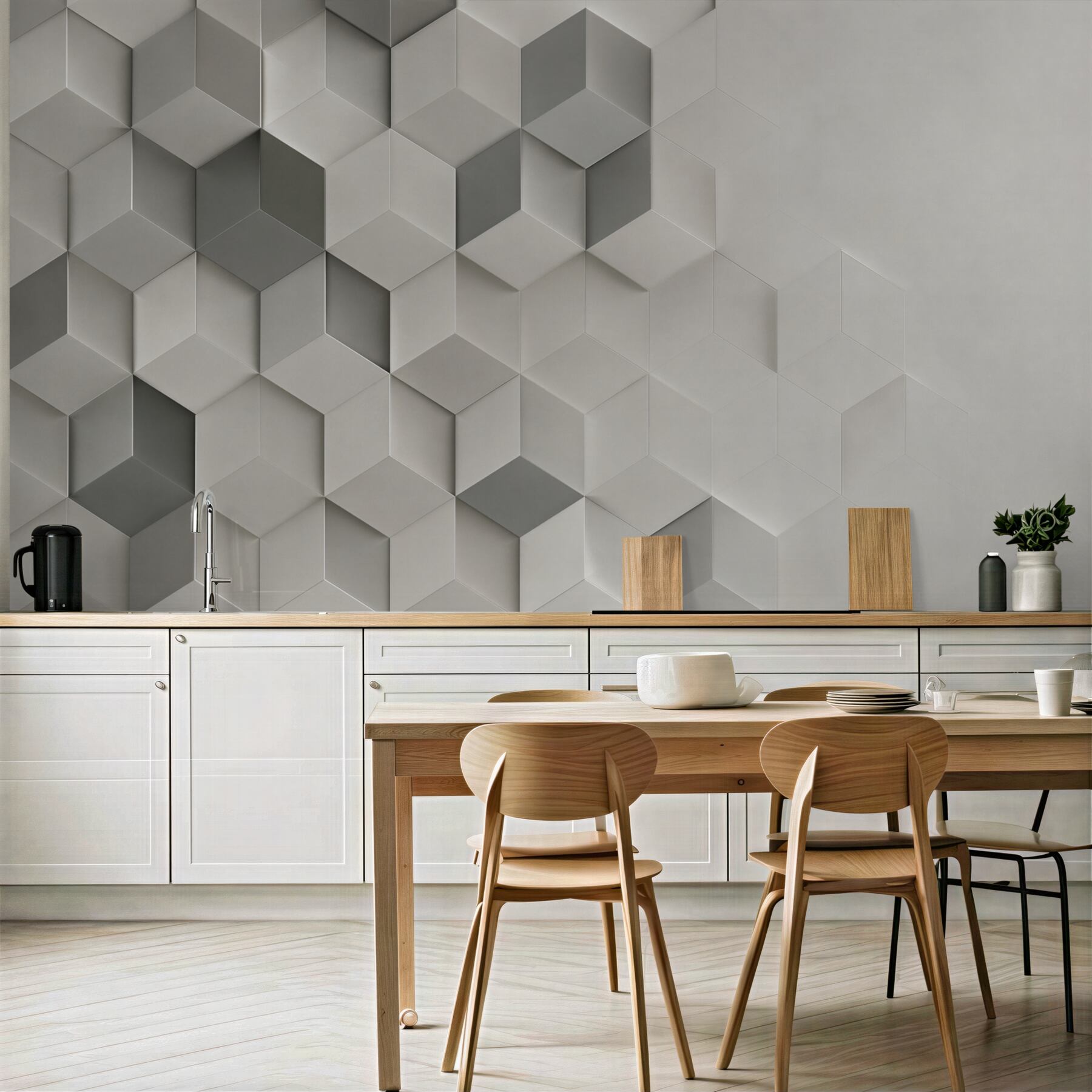 Fototapeta białe i szare kostki 3D geometryczna nowoczesna?v23