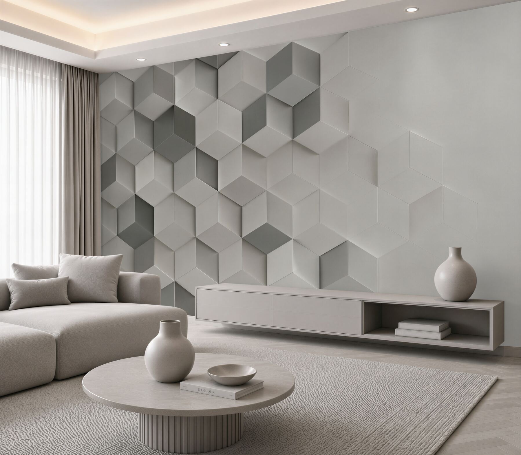 Fototapeta białe i szare kostki 3D geometryczna nowoczesna?v23