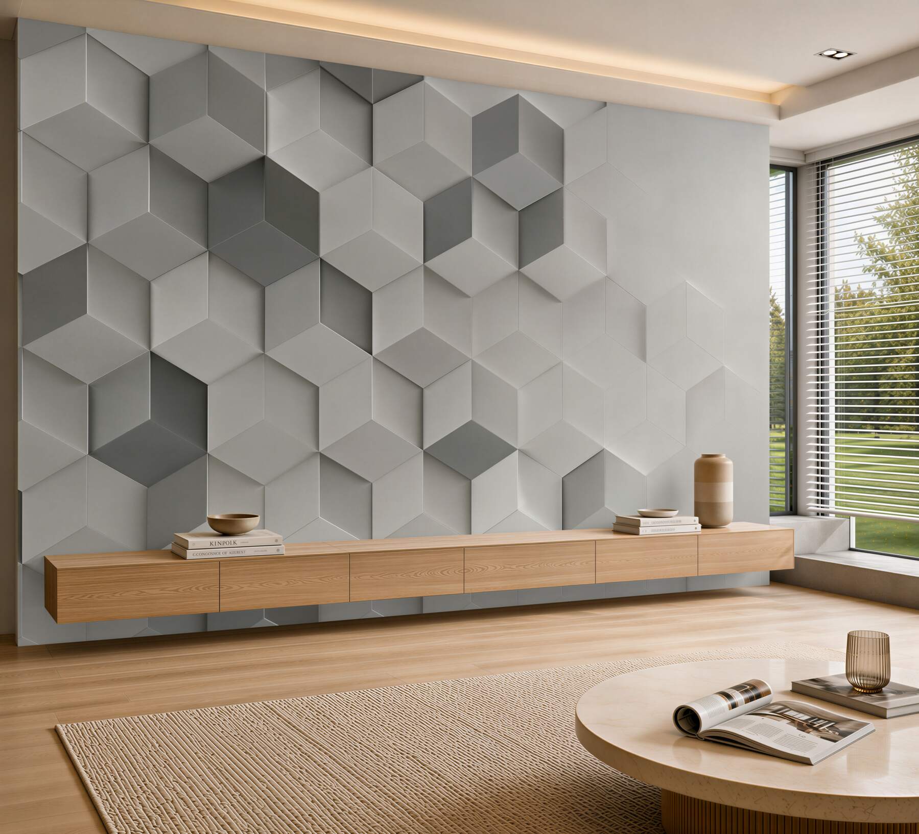 Fototapeta białe i szare kostki 3D geometryczna nowoczesna?v23