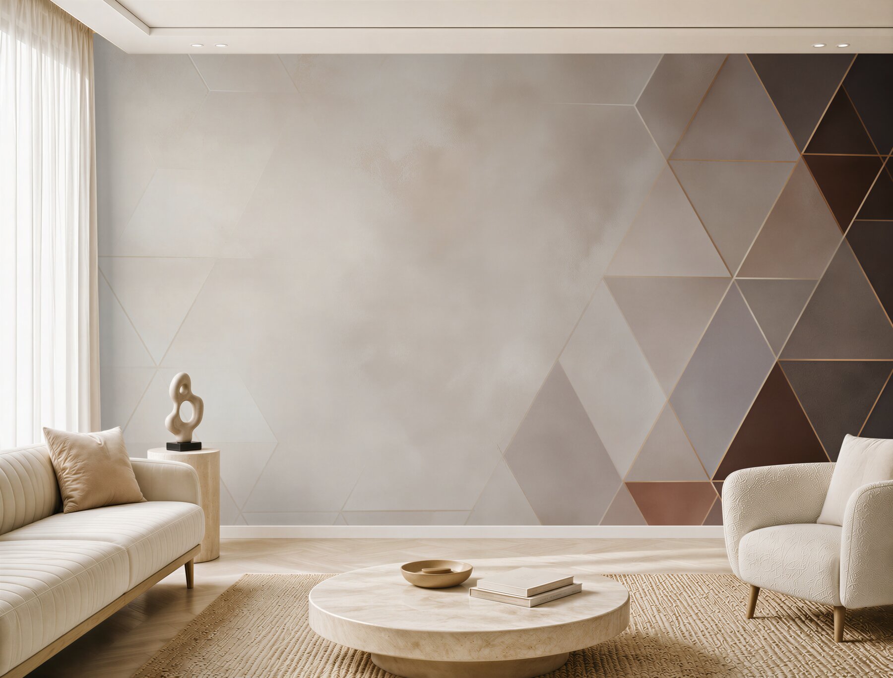 Fototapeta beżowe trójkąty geometryczne z miedzianym akcentem?v23
