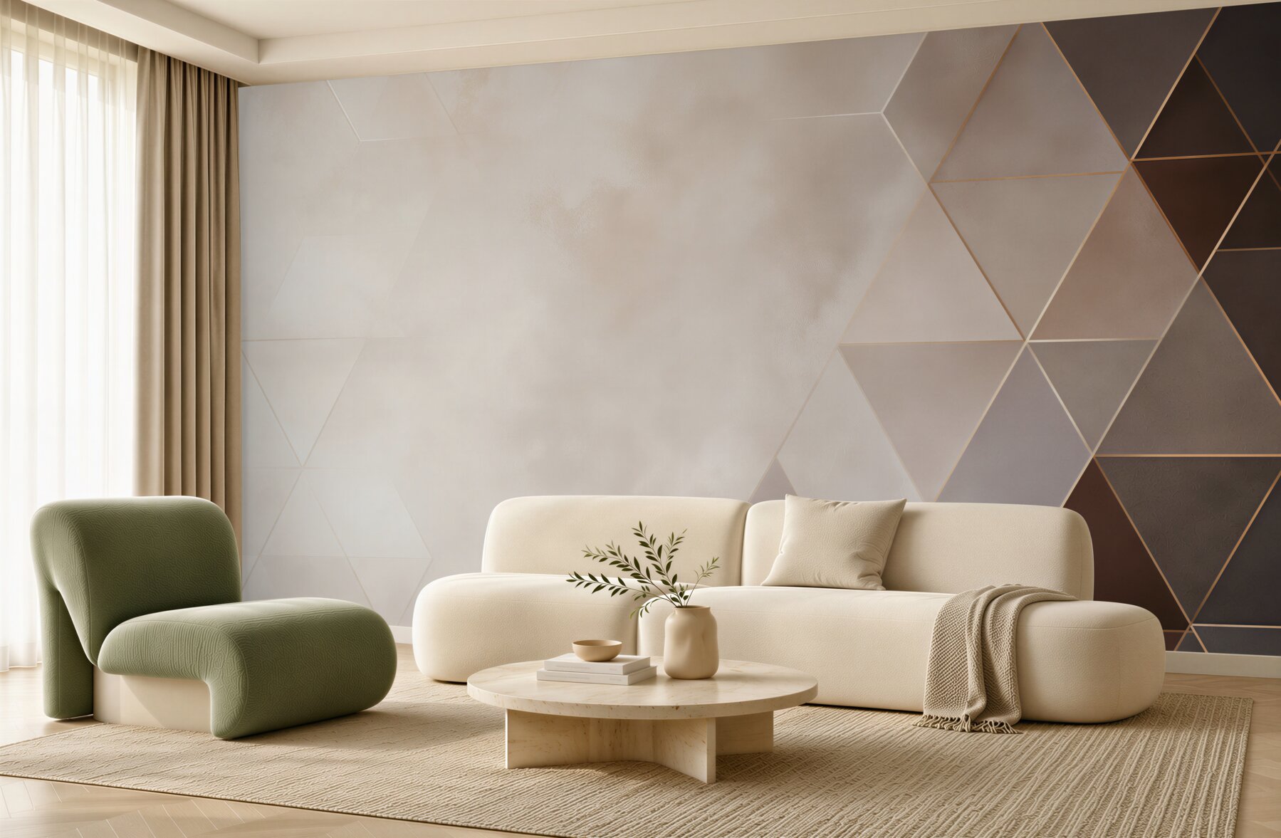 Fototapeta beżowe trójkąty geometryczne z miedzianym akcentem?v23