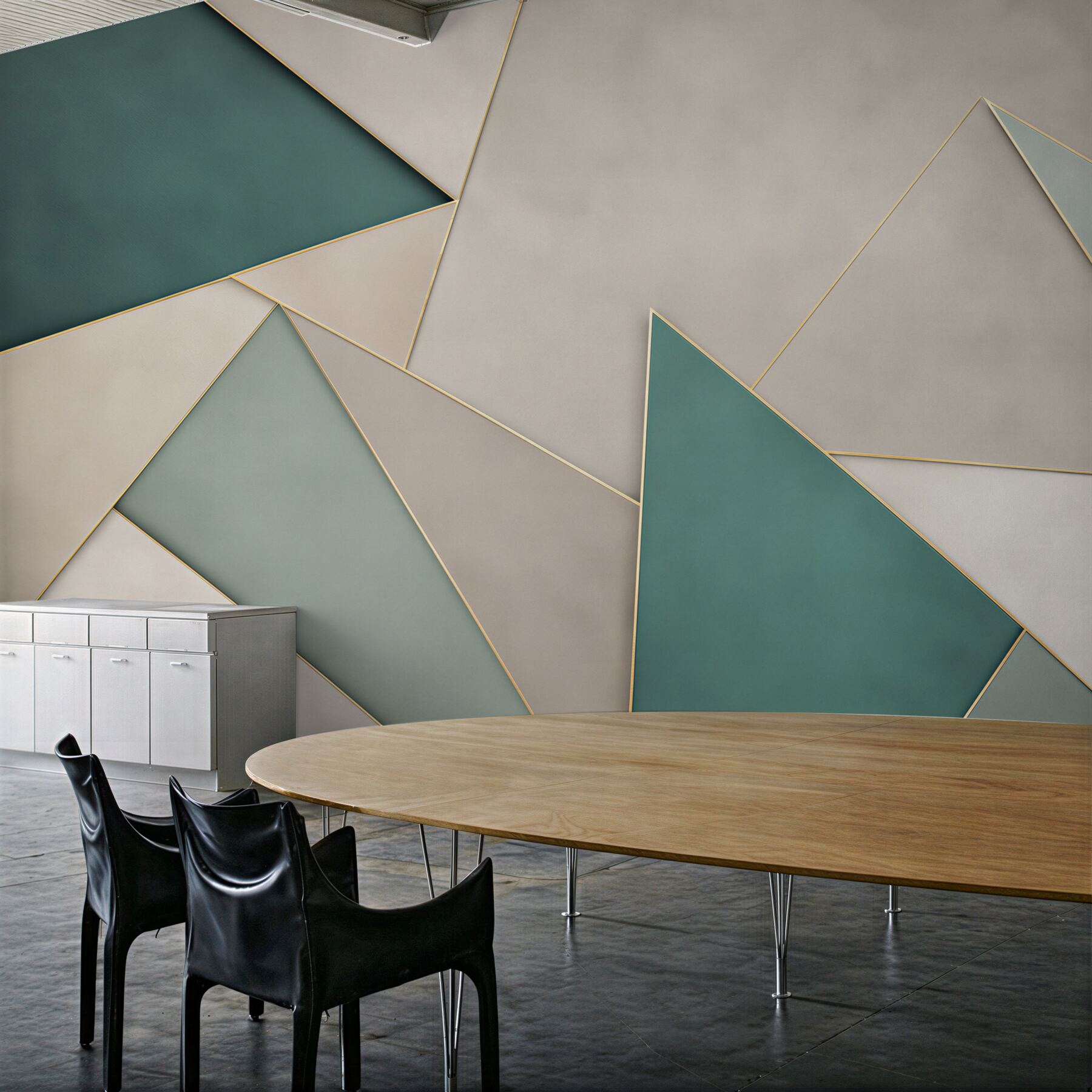 Fototapeta turkusowe trójkąty geometryczne na beżowym tle?v23