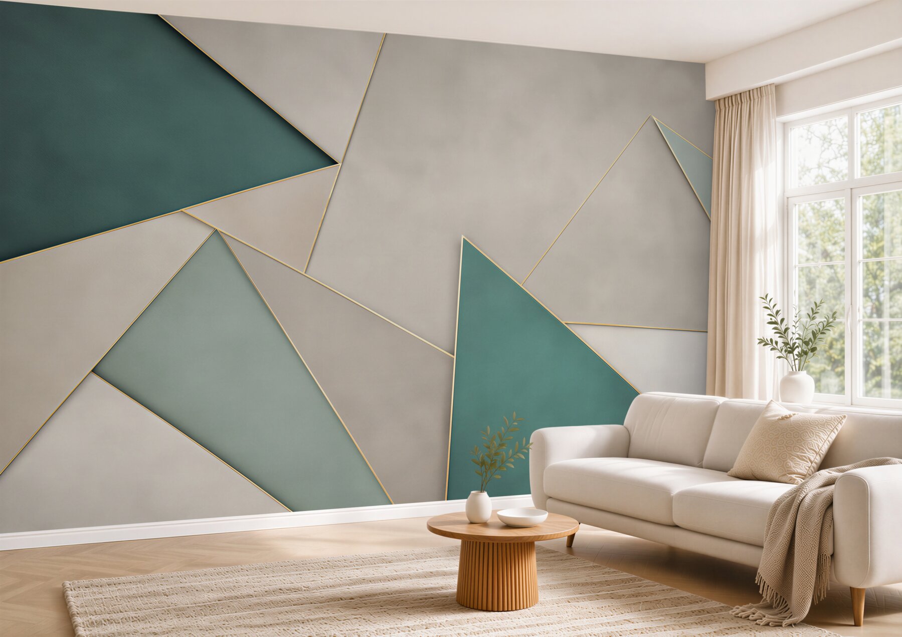 Fototapeta turkusowe trójkąty geometryczne na beżowym tle?v23