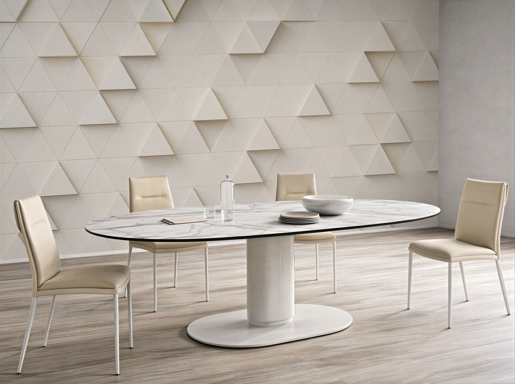 Fototapeta białe trójkąty 3D minimalistyczna geometria do salonu?v23