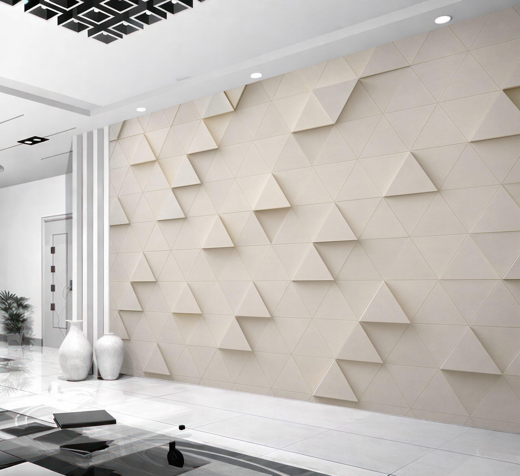 Fototapeta białe trójkąty 3D minimalistyczna geometria do salonu?v23
