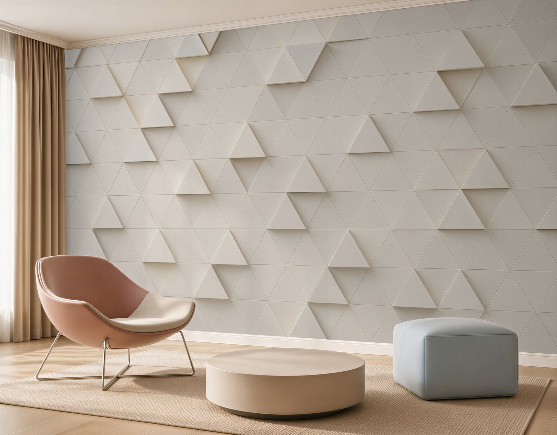 Fototapeta białe trójkąty 3D minimalistyczna geometria do salonu?v23
