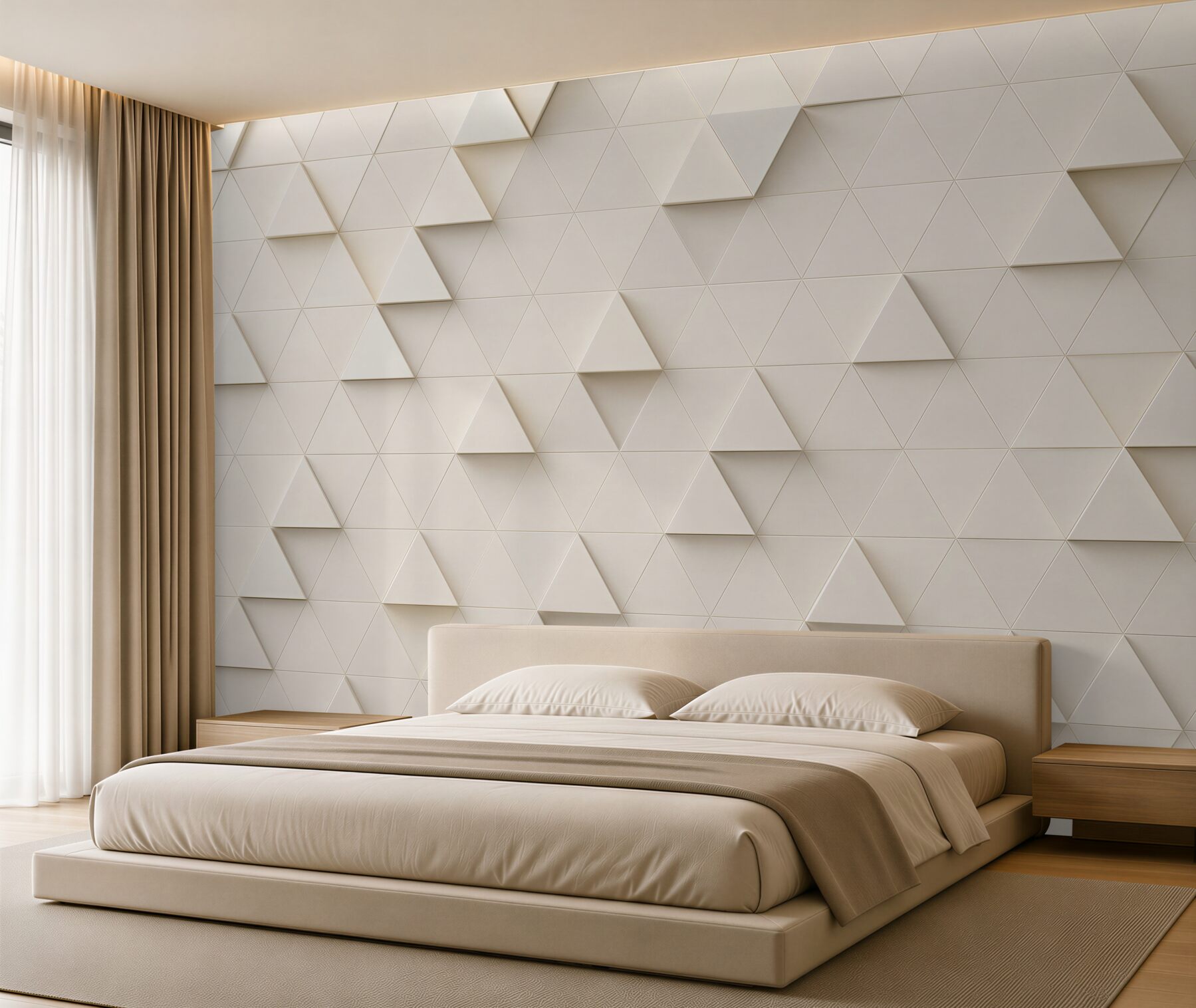 Fototapeta białe trójkąty 3D minimalistyczna geometria do salonu?v23