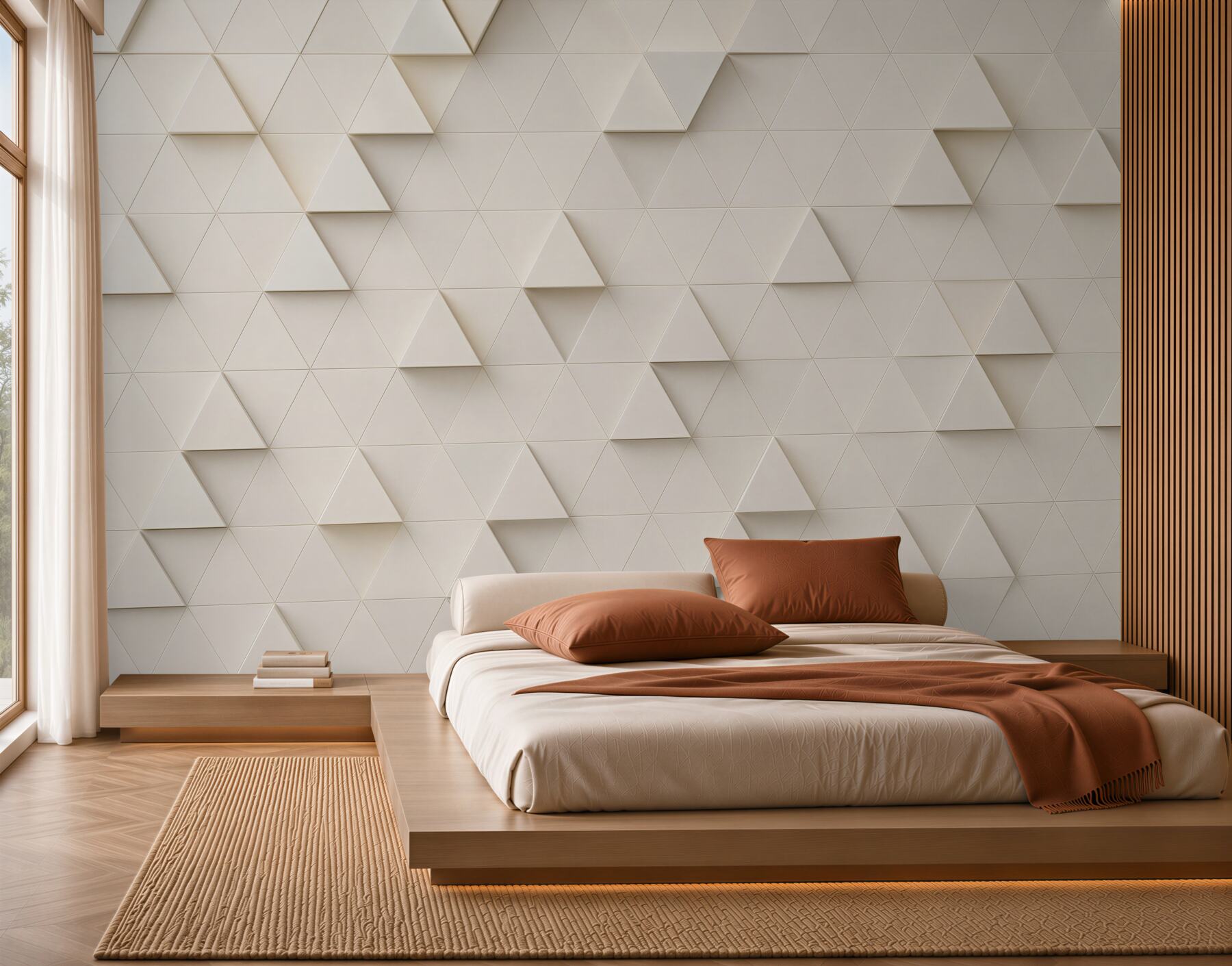Fototapeta białe trójkąty 3D minimalistyczna geometria do salonu?v23