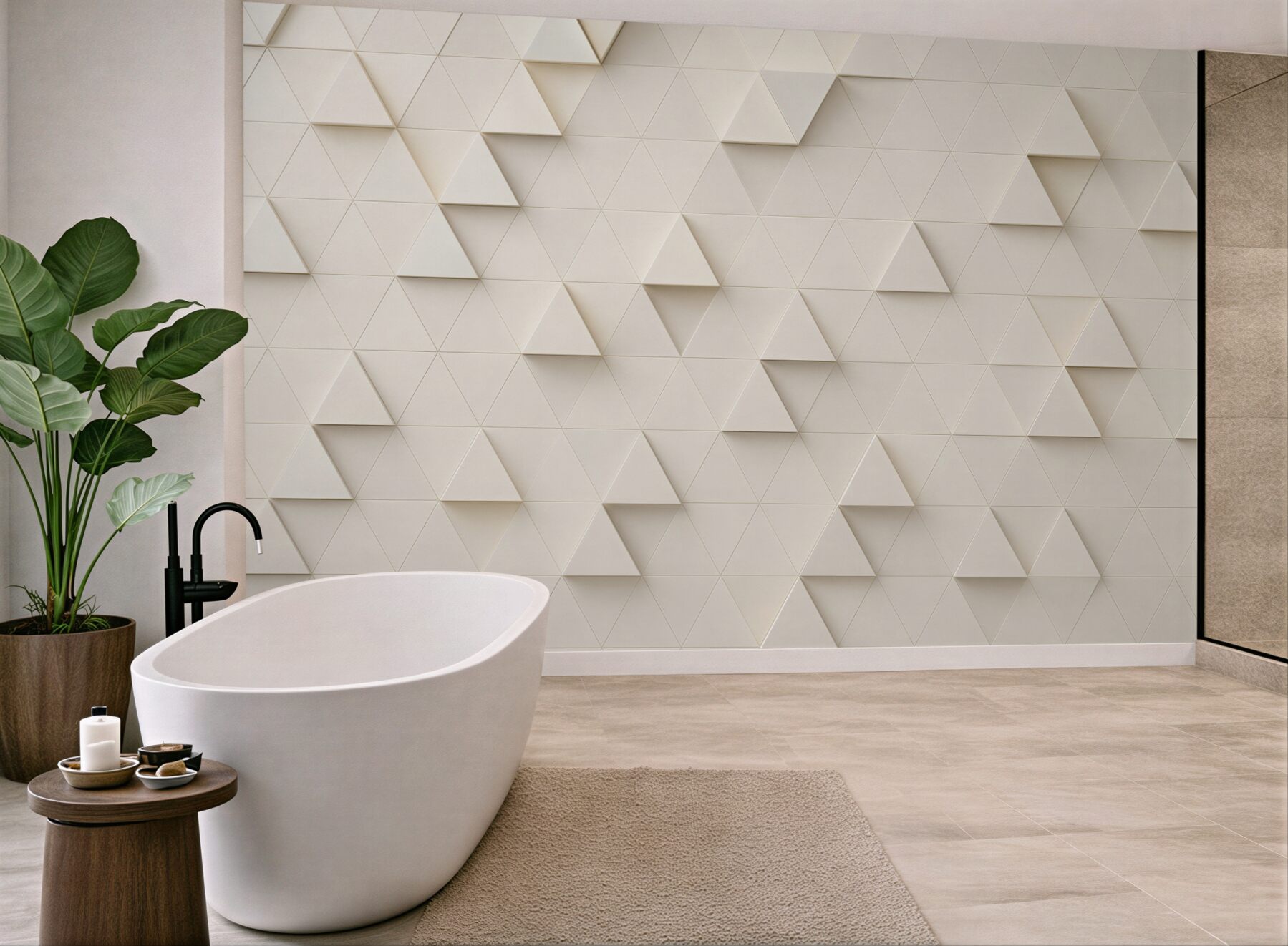 Fototapeta białe trójkąty 3D minimalistyczna geometria do salonu?v23
