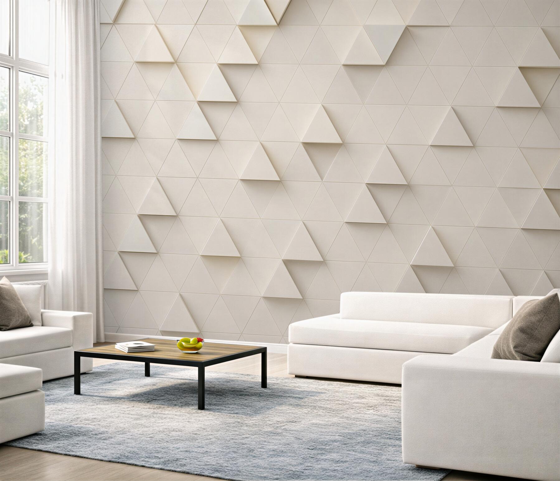 Fototapeta białe trójkąty 3D minimalistyczna geometria do salonu?v23