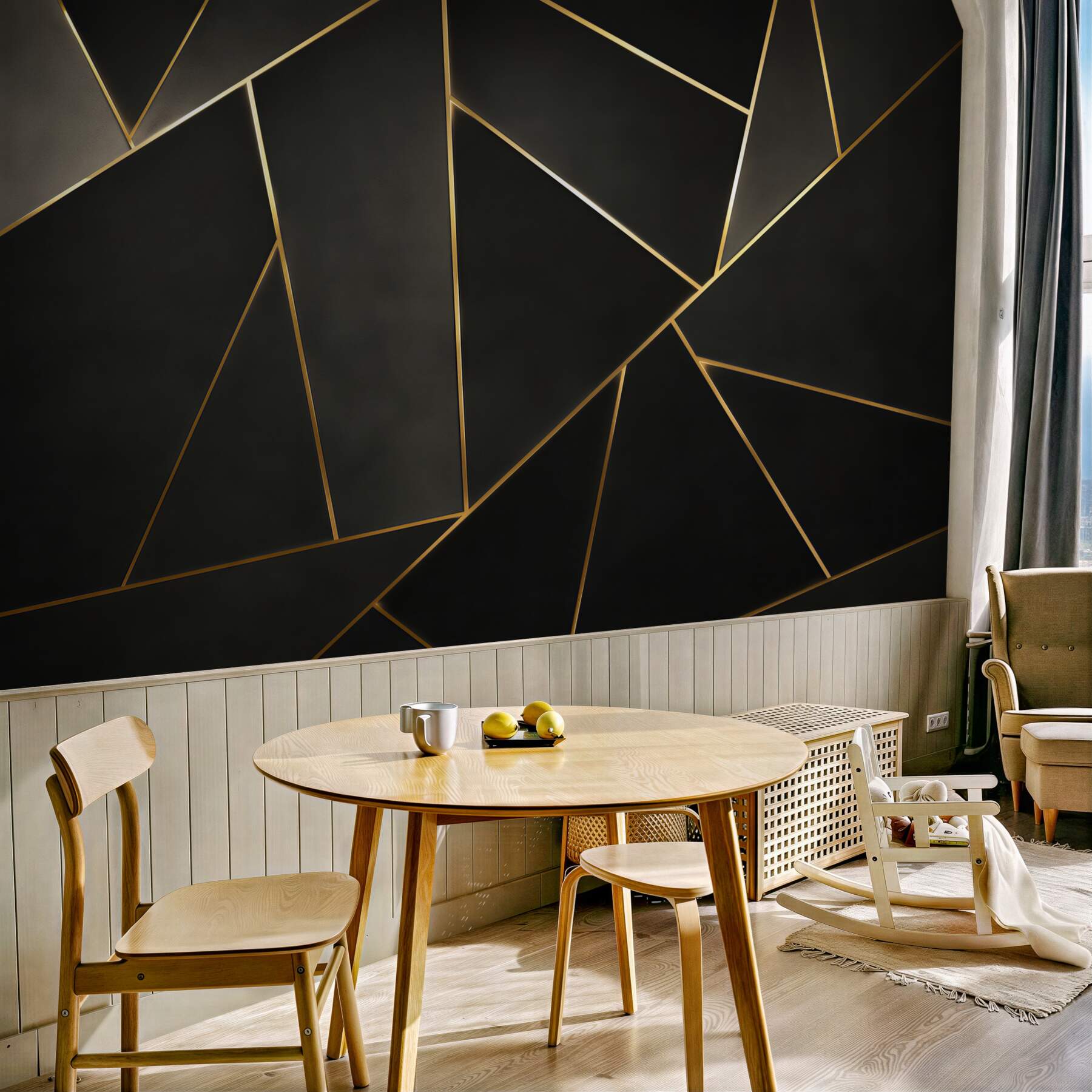 Fototapeta czarna geometria ze złotymi liniami nowoczesna elegancja?v23