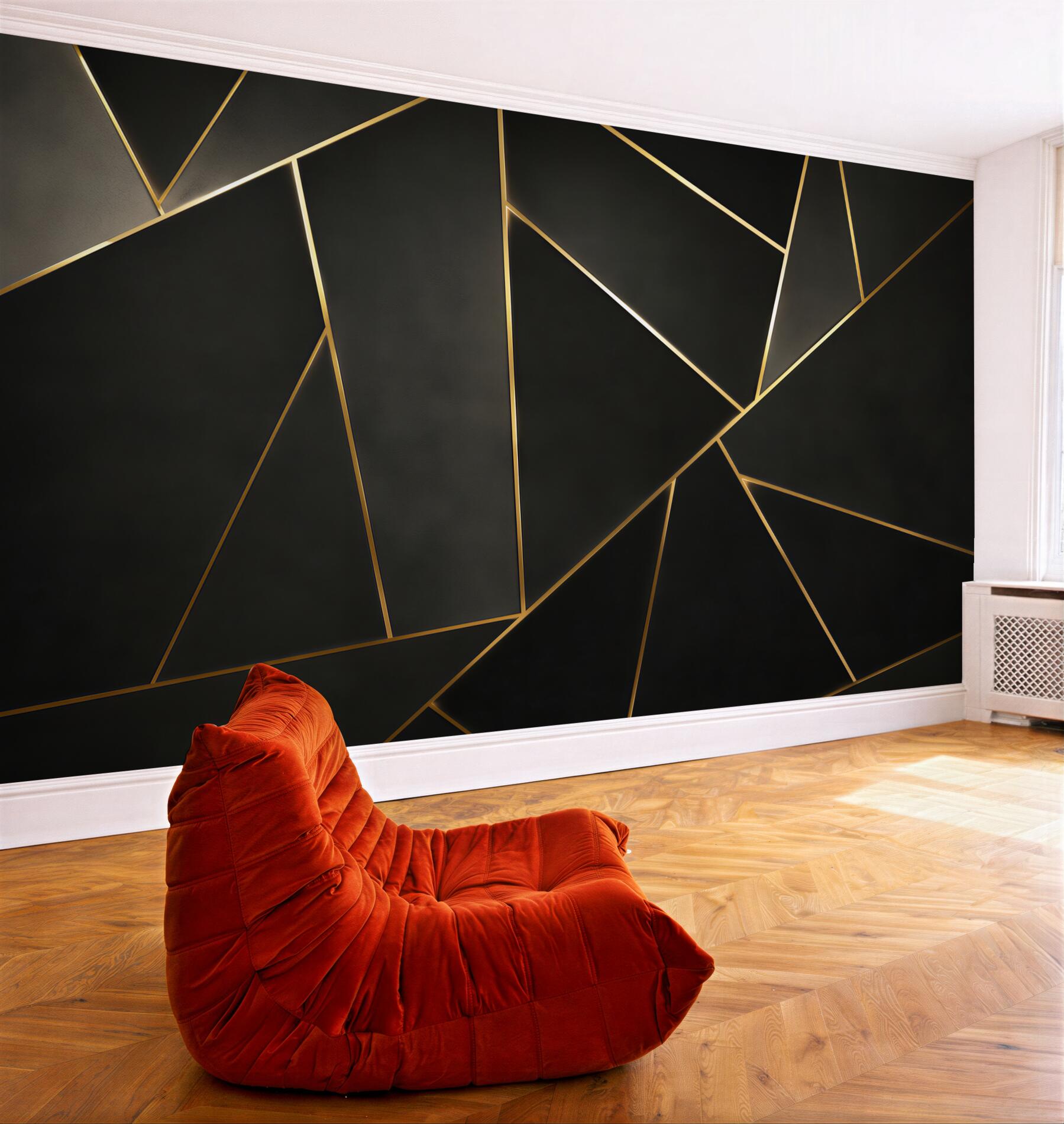 Fototapeta czarna geometria ze złotymi liniami nowoczesna elegancja?v23
