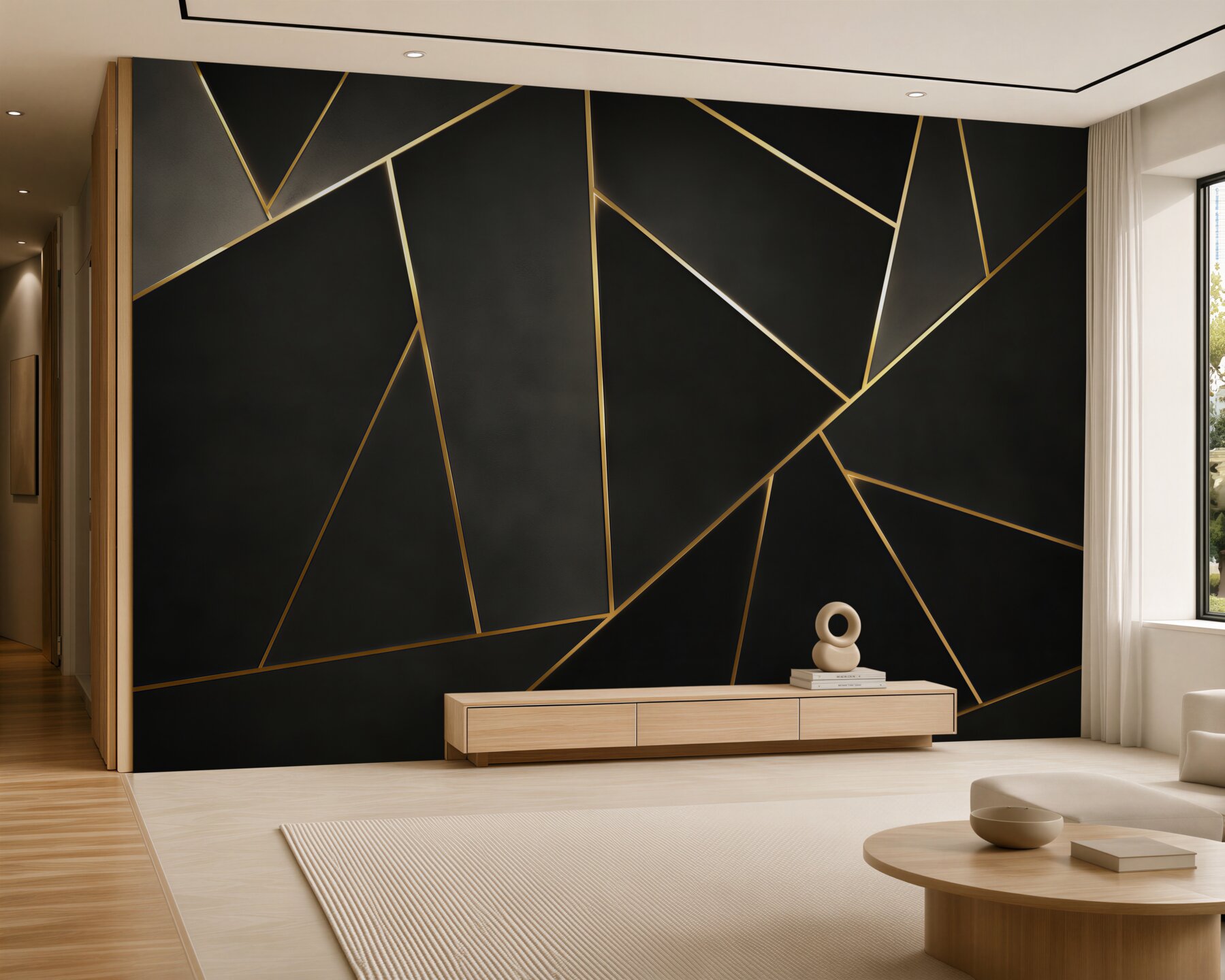 Fototapeta czarna geometria ze złotymi liniami nowoczesna elegancja?v23