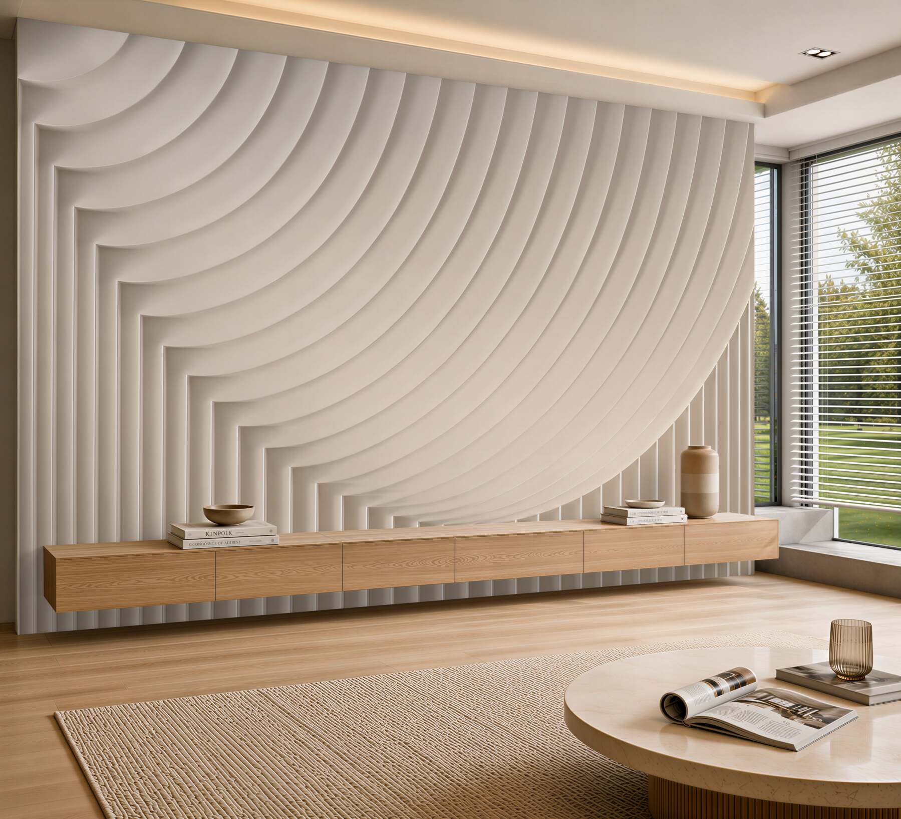 Fototapeta kremowe łuki 3D geometryczny relief nowoczesny?v23