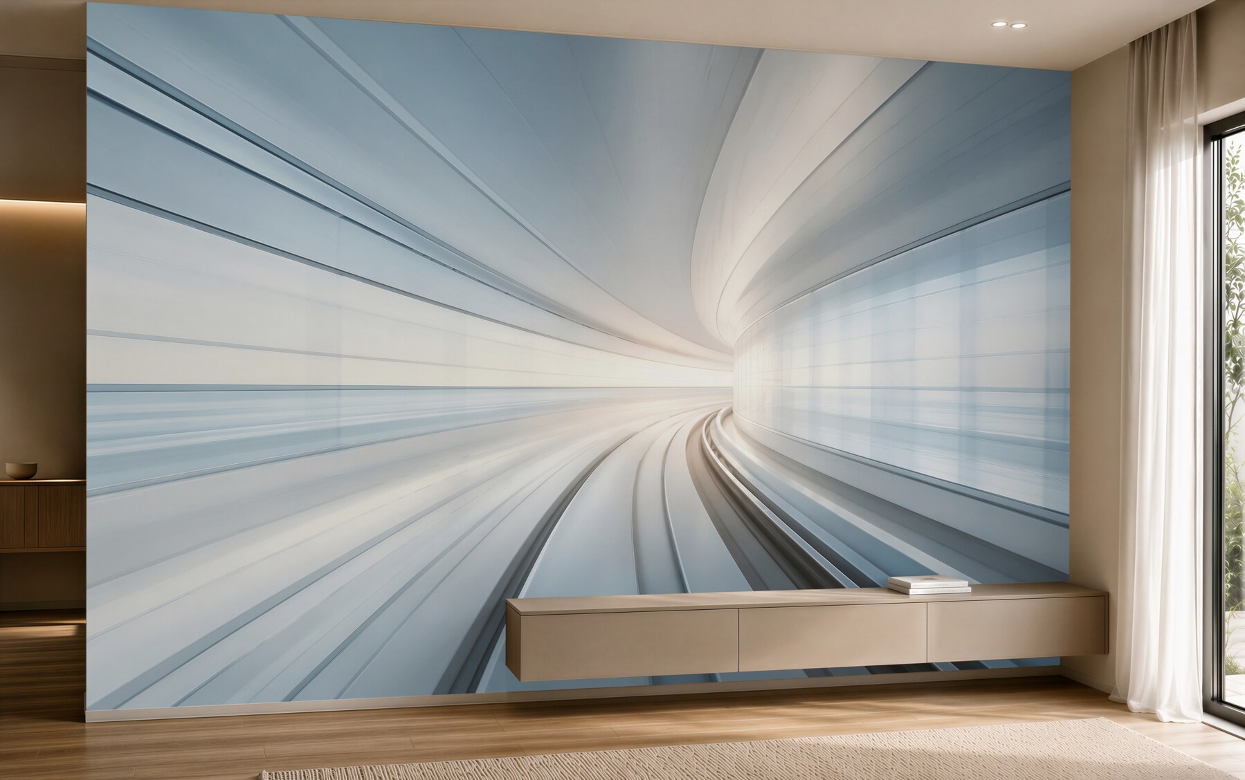 Fototapeta futurystyczny tunel w błękitnych tonach nowoczesna abstrakcja?v23