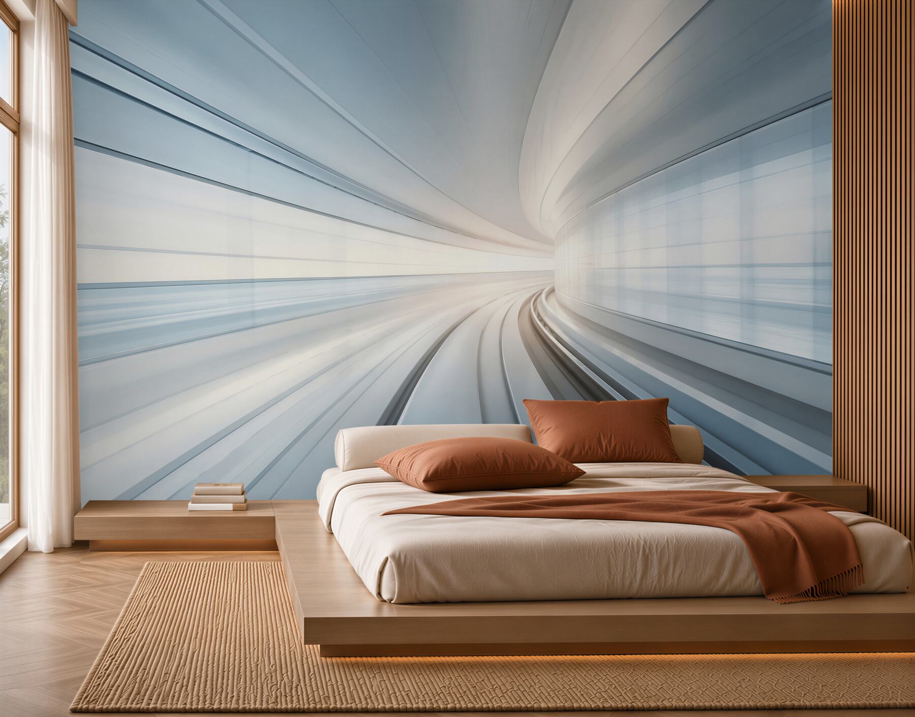 Fototapeta futurystyczny tunel w błękitnych tonach nowoczesna abstrakcja