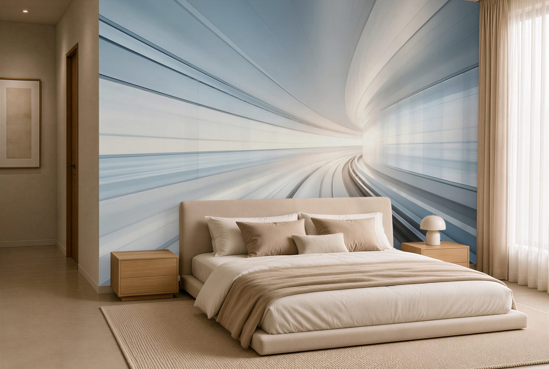 Fototapeta futurystyczny tunel w błękitnych tonach nowoczesna abstrakcja?v23