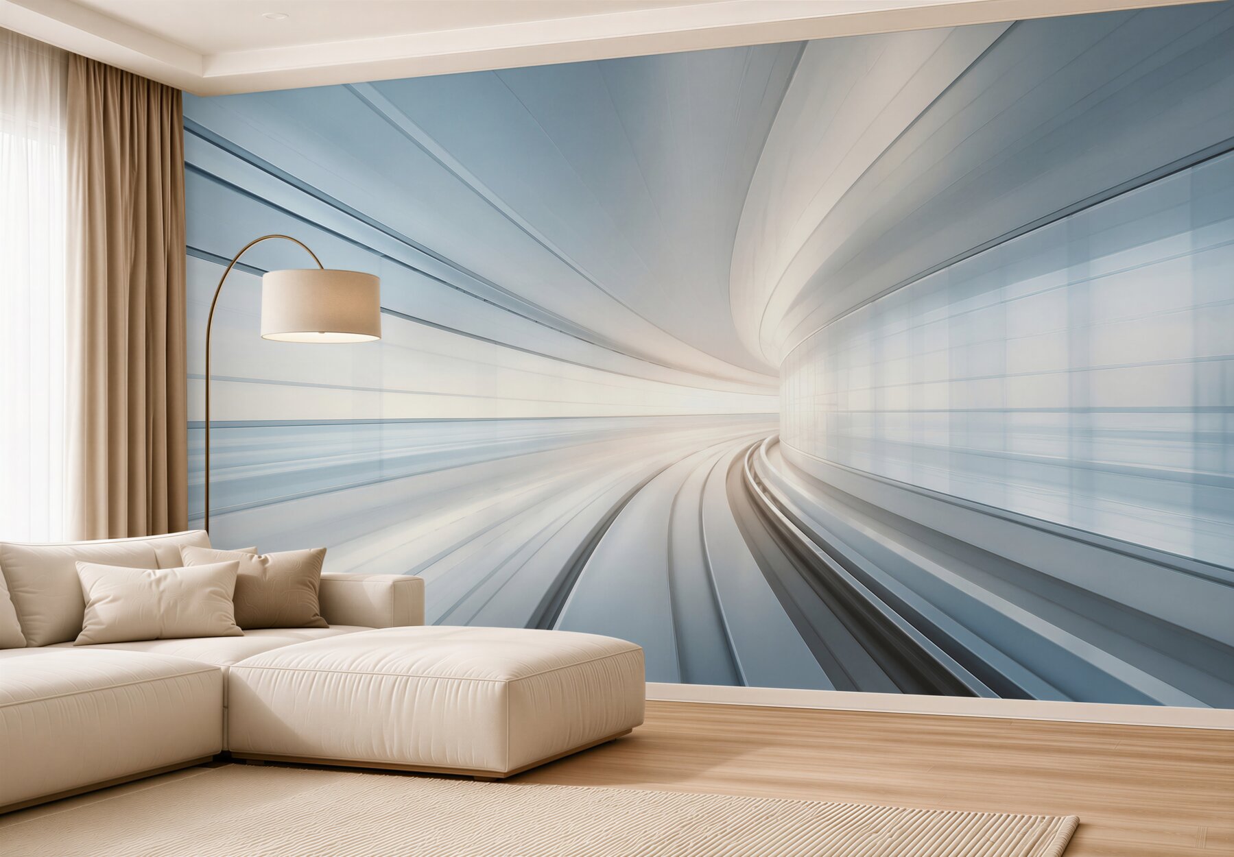 Fototapeta futurystyczny tunel w błękitnych tonach nowoczesna abstrakcja?v23