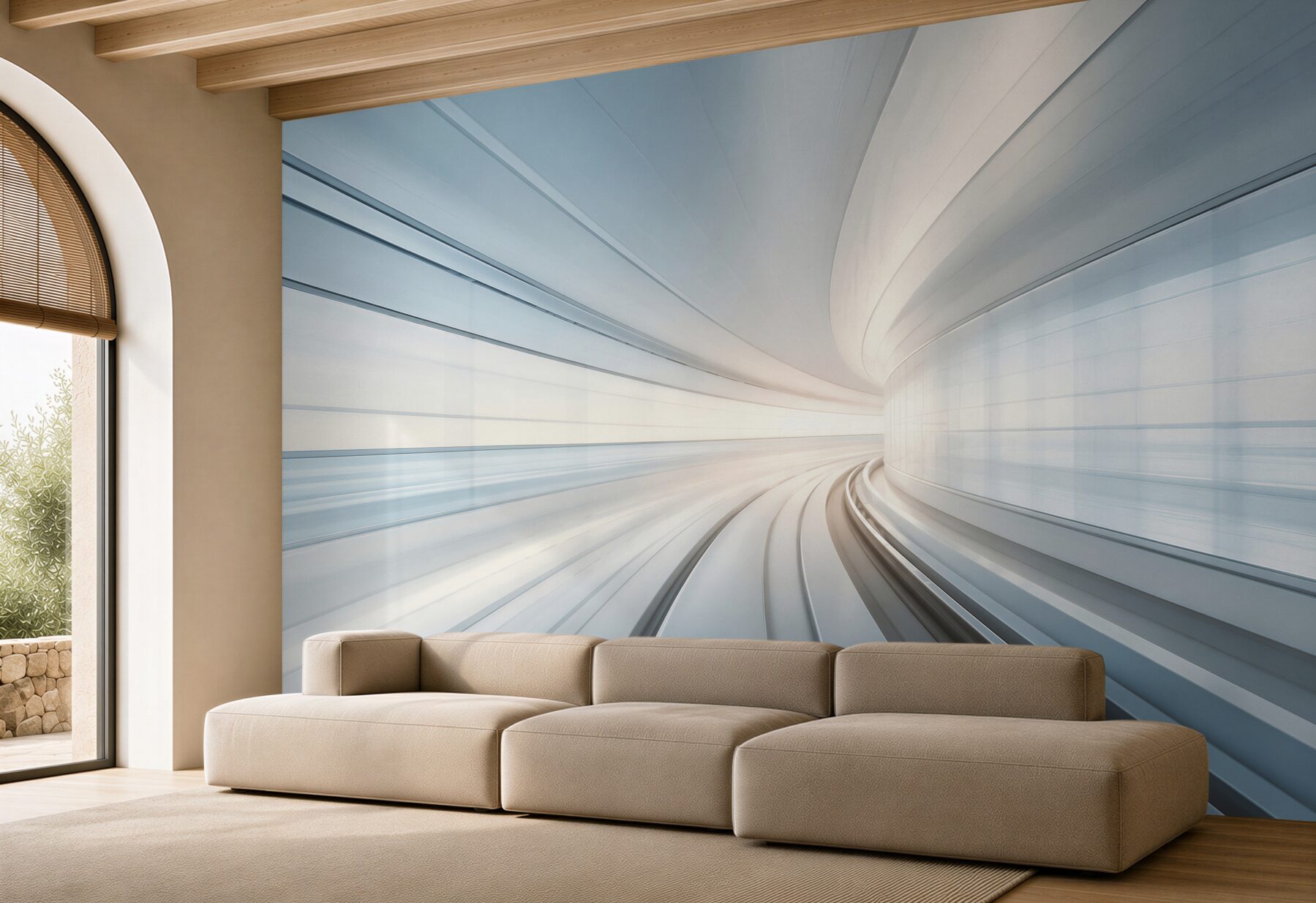 Fototapeta futurystyczny tunel w błękitnych tonach nowoczesna abstrakcja?v23