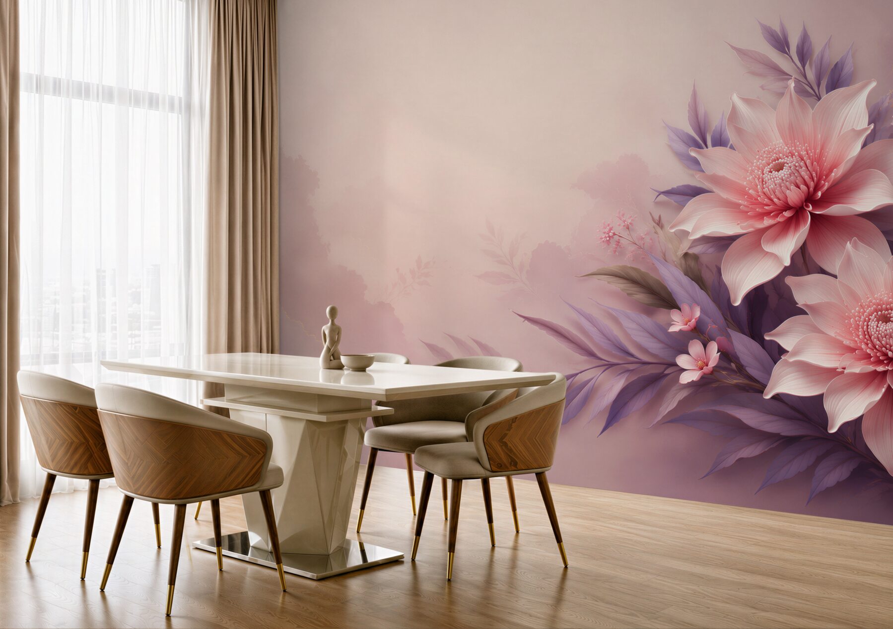 Fototapeta różowe kwiaty z fioletowymi liśćmi subtelna elegancja?v23