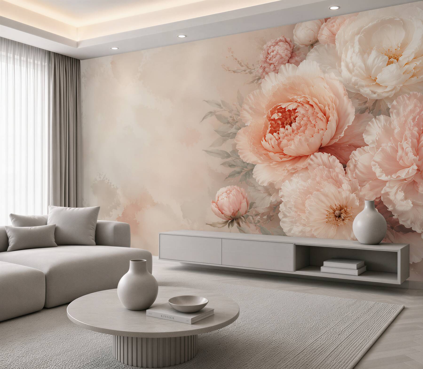 Fototapeta kremowe piwonie w pastelowym różu elegancka kompozycja?v23