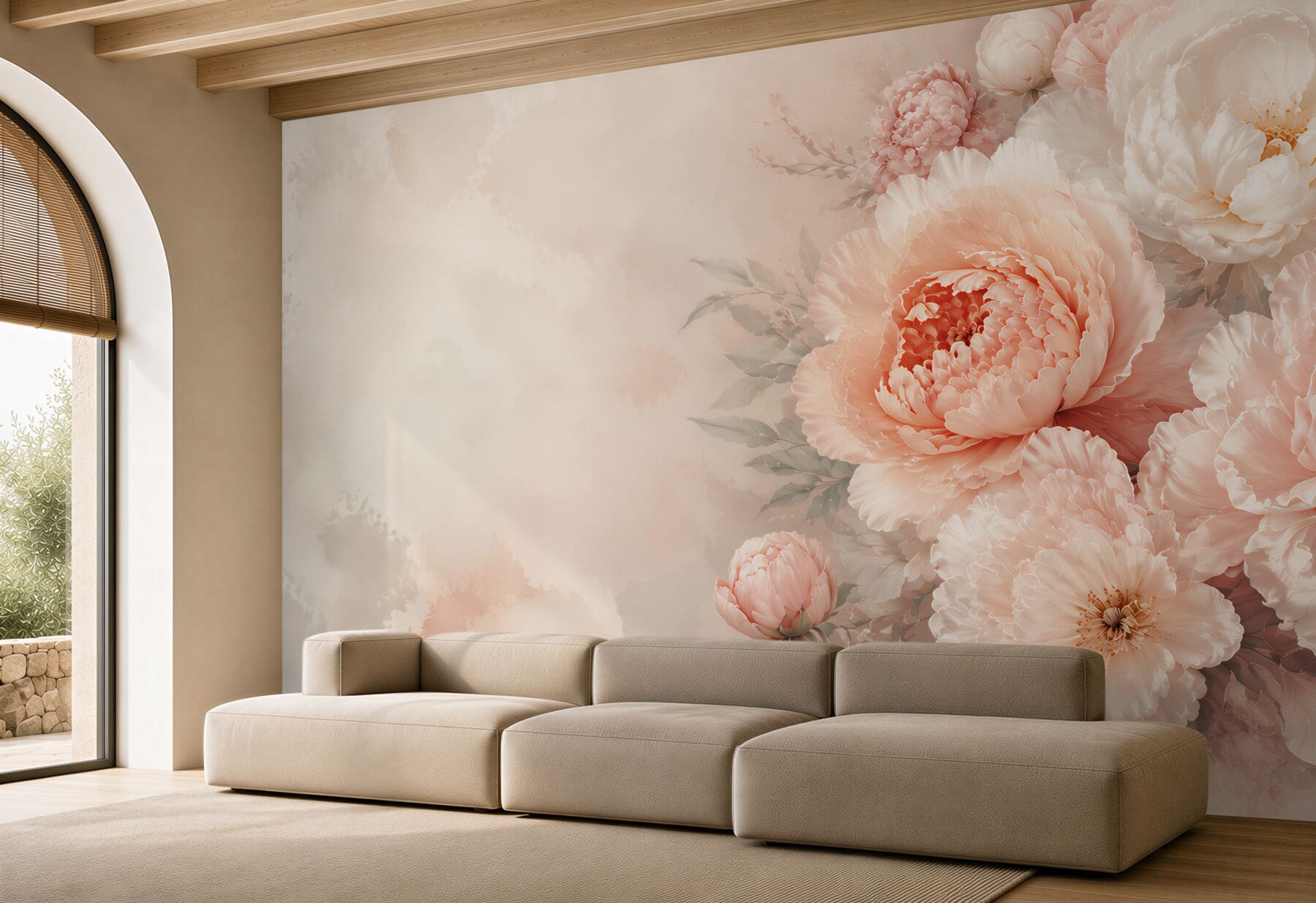 Fototapeta kremowe piwonie w pastelowym różu elegancka kompozycja?v23